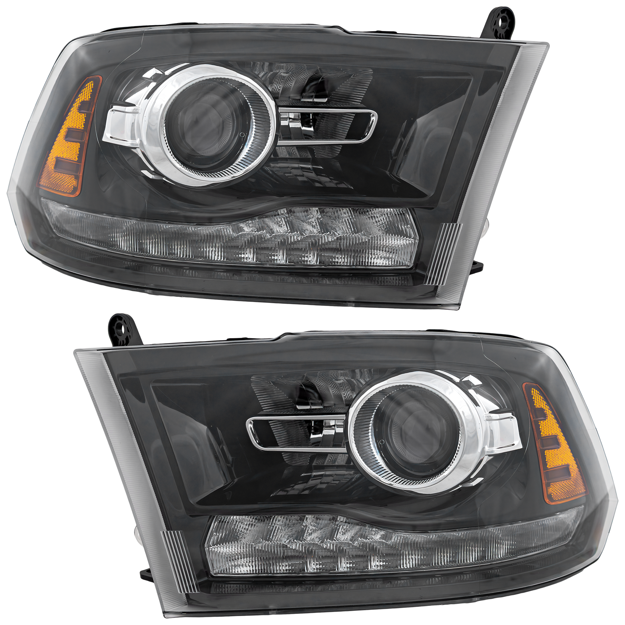 AM RAM FULL SIZE PICKUP 16-18 PROJECTOR HEAD LAMP RH AND LH Assembly HID Xenon w HID Kit Black Interior Includes 19-24 Ram 1500 Classic CAPA SKU SET RD10010011Q Partslink CH2503289C CH2502289C OEM 68324932AD 68324933AD