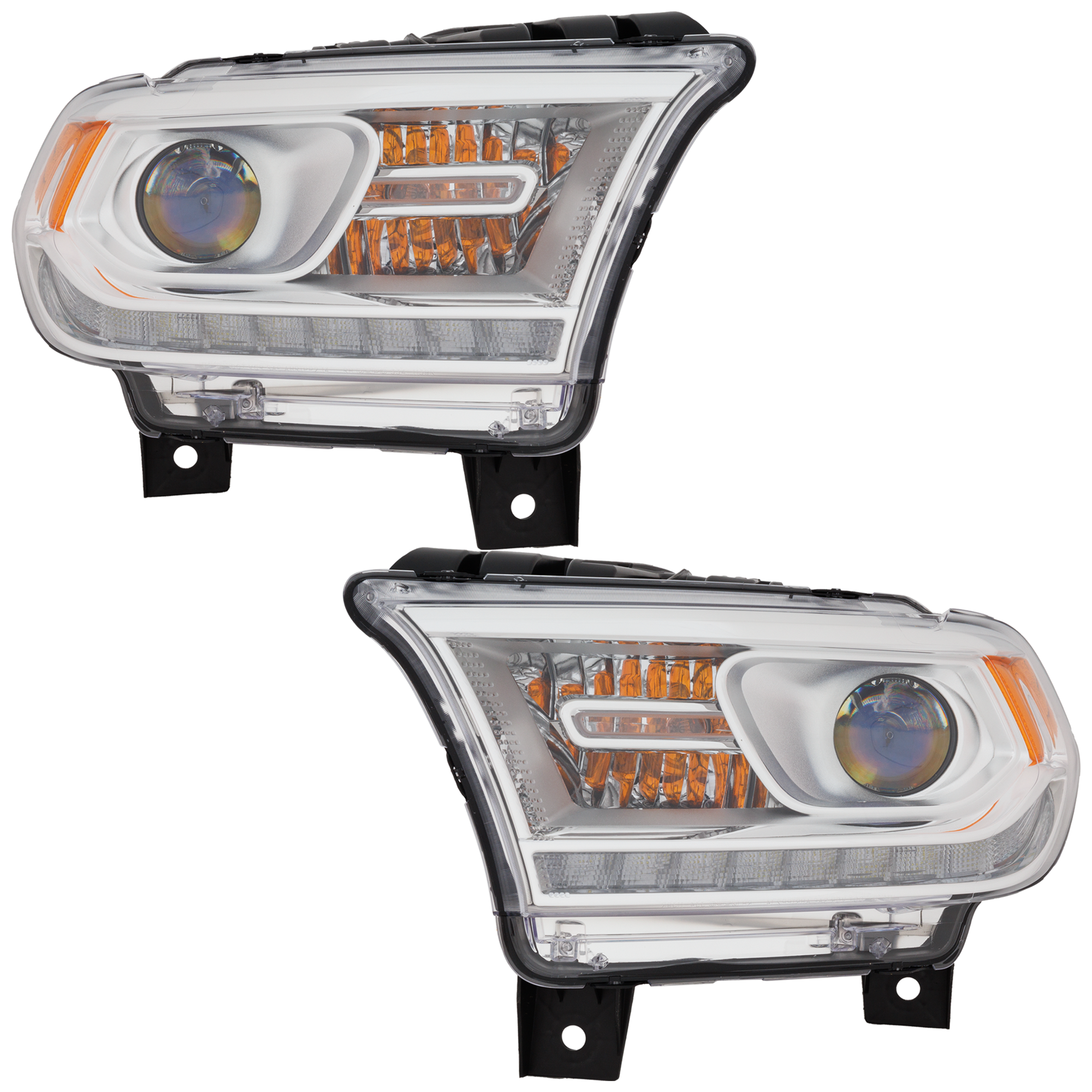 AM DURANGO 16-20 HEAD LAMP RH AND LH Assembly Halogen Chrome Interior w Daytime Running Light CAPA SKU SET RD10010041Q Partslink CH2503306C CH2502306C OEM 68299132AH 68299132AG 68299133