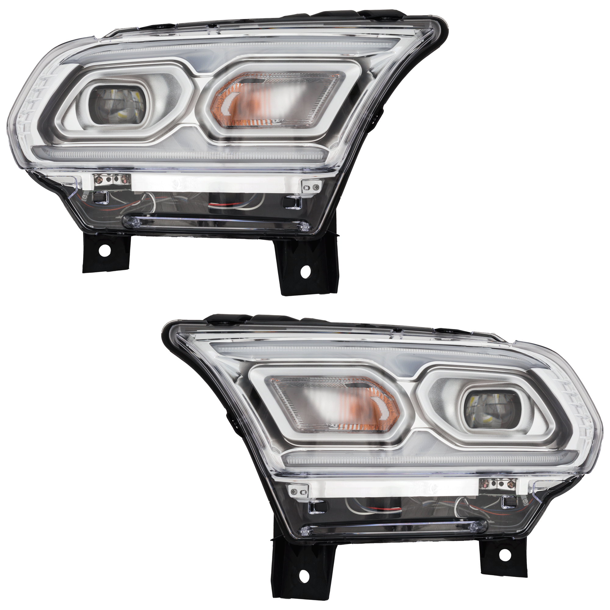 AM DURANGO 21-24 HEAD LAMP RH AND LH Assembly LED Chrome Interior w Daytime Running Light Standard Type SKU SET RD10010113A Partslink CH2502343 CH2503343 OEM 68433776AF 68433777AF