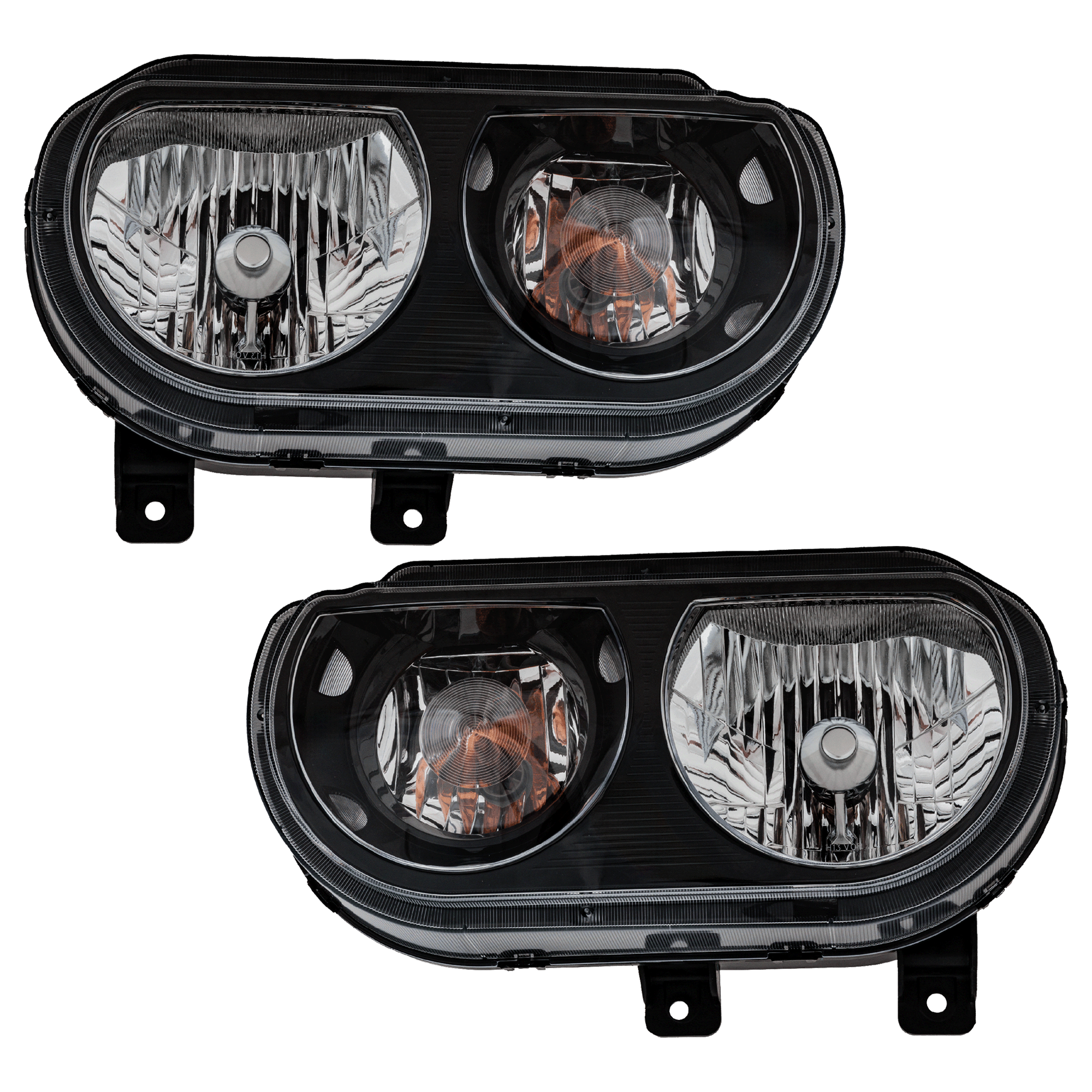 AM CHALLENGER 08-14 HEAD LAMP RH AND LH Assembly Halogen w Black Bezel SKU SET RD10010131A Partslink CH2502358 CH2503358 OEM 5028776AA PFM 5028777AA PFM