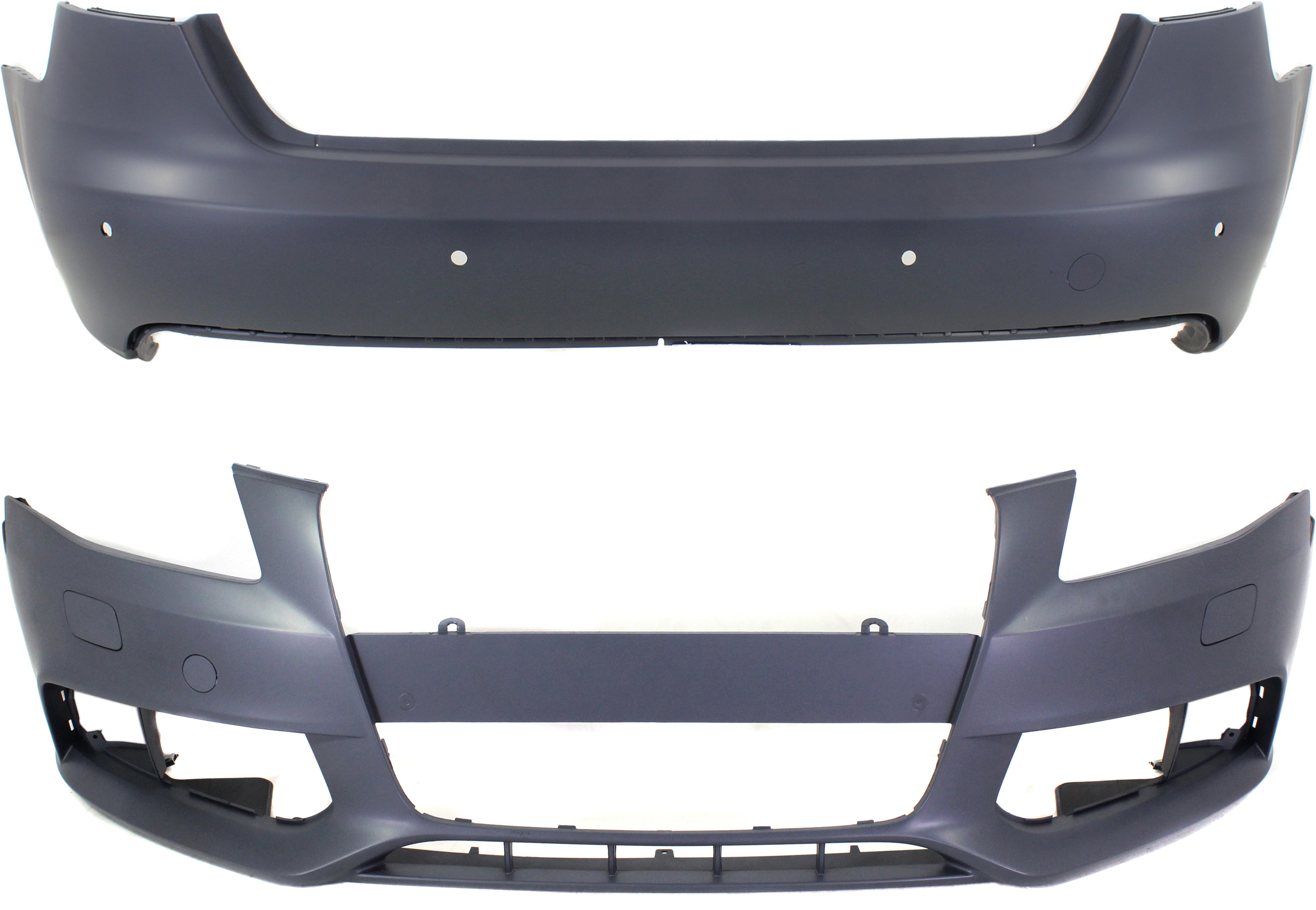 AM A4-09-12 FRONT AND REAR BUMPER COVER Primed w o S Line Pkg Sedan SKU SET REPA010306P 2 Partslink AU1000160 AU1100195 OEM 8K0807105AGRU 8K5807303AGRU