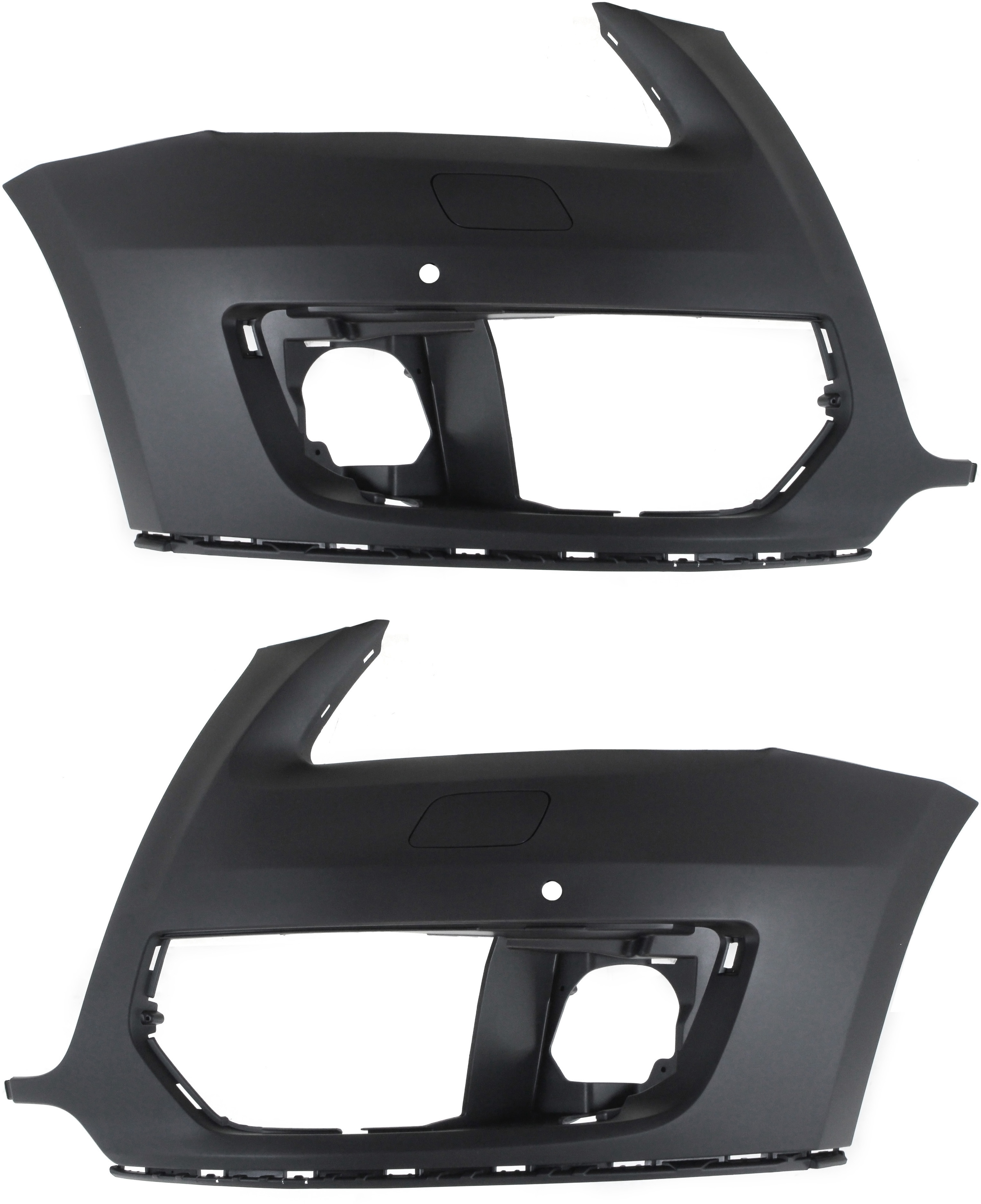 AM Q5-09-12 FRONT BUMPER COVER RH AND LH Primed Black w Parking Aid Snsr Holes and Headlight Washer Holes w o S Line Pkg. SKU SET REPA010333P Partslink AU1016101 AU1017101 OEM 8R0807107CGRU 8R0807108CGRU