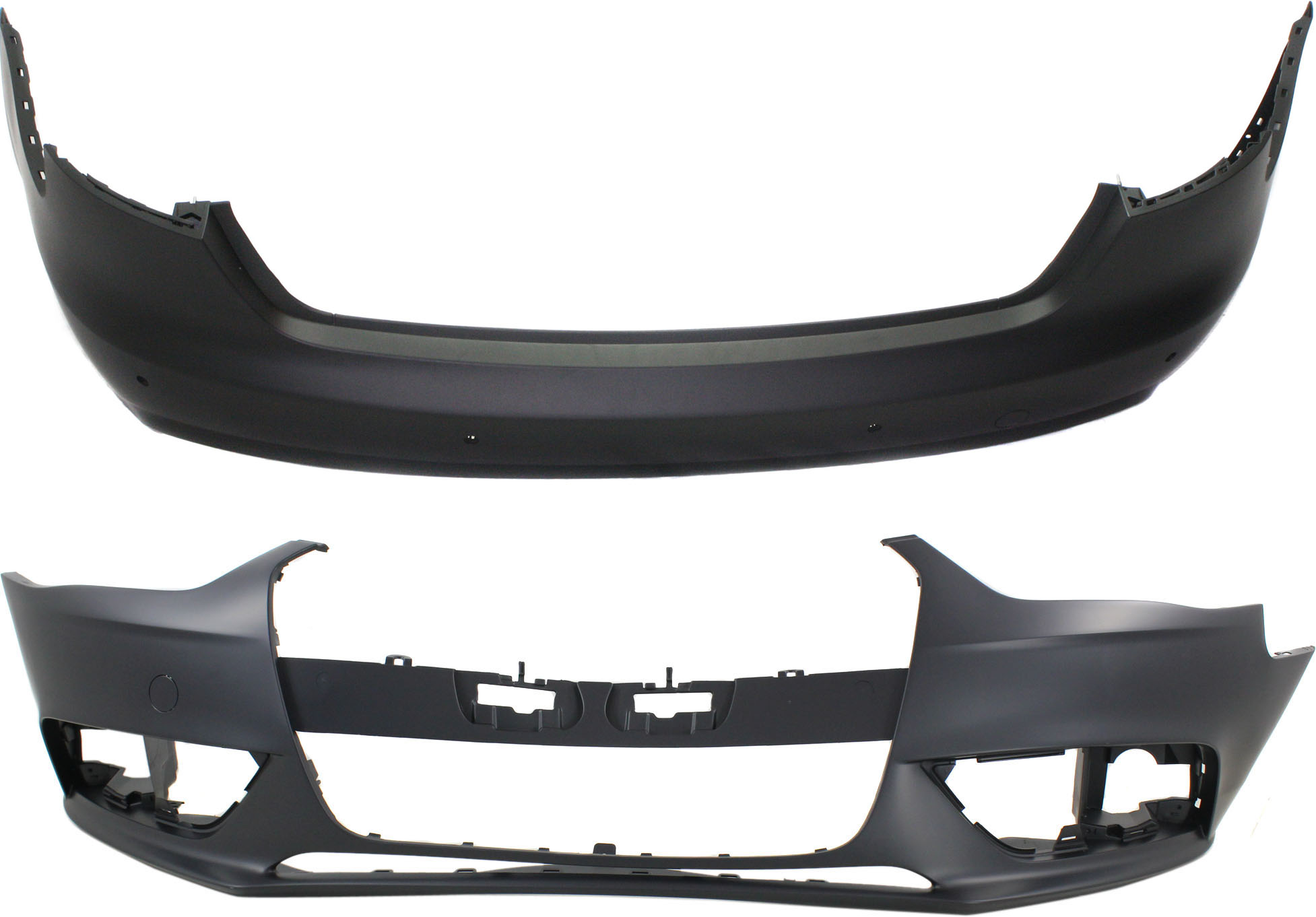 AM A4-13-16 FRONT AND REAR BUMPER COVER Primed w o S Line Pkg. Sedan SKU SET REPA010338P 2 Partslink AU1000190 AU1100207 OEM 8K0807065AGRU 8K5807067AGRU