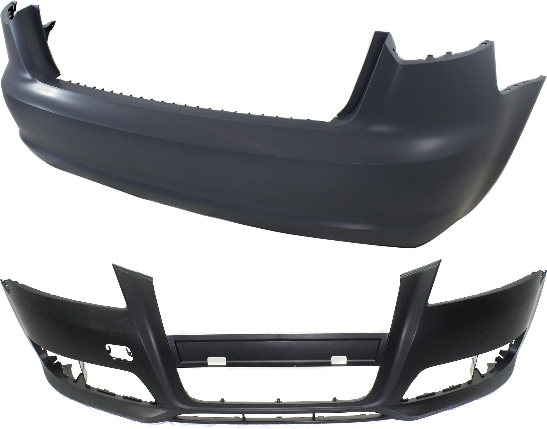 AM A3-09-13 FRONT AND REAR BUMPER COVER Primed w o Parking Aid Snsr Holes SKU SET REPA010344P 2 Partslink AU1000169 AU1100187 OEM 8P0807105EGRU 8P4807303GGRU