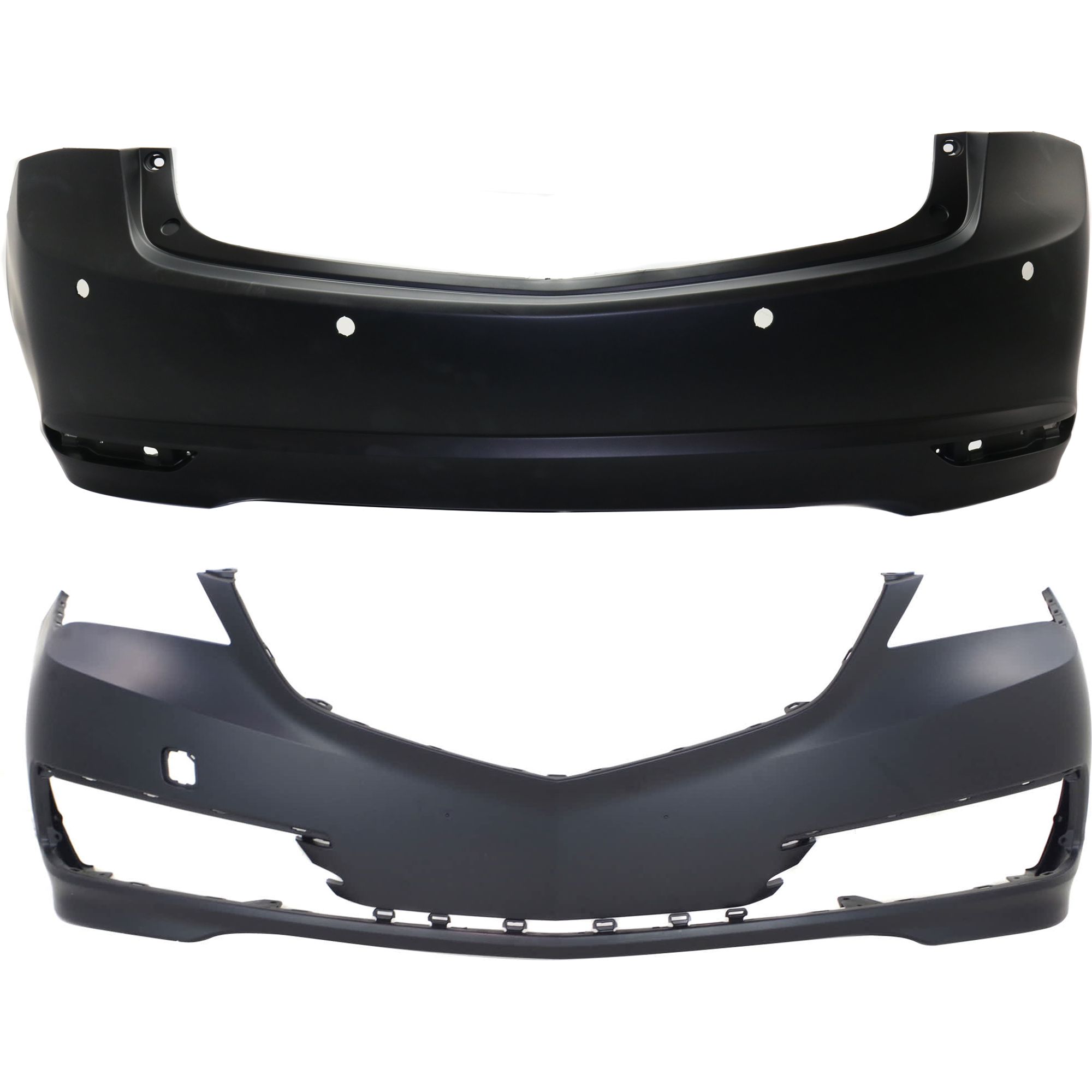 AM TLX 15-17 FRONT AND REAR BUMPER COVER Primed Front w o parking aid sensor holes Rear w parking aid sensor holes CAPA SKU SET REPA010358PQ A Partslink AC1000185C AC1100176C OEM 04711TZ3A90ZZ 04715TZ3A80ZZ