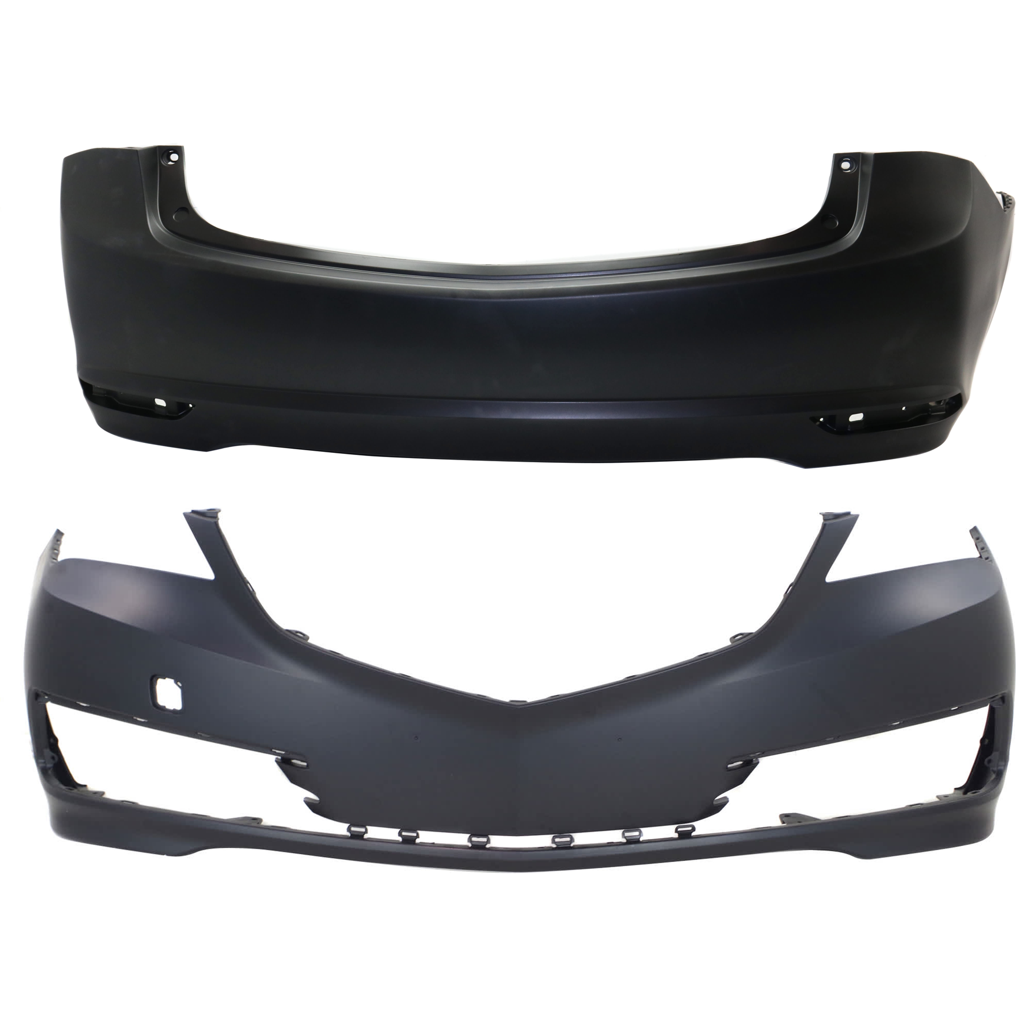 AM TLX 15-17 FRONT AND REAR BUMPER COVER Primed w o mounting bracket s w o parking aid sensor holes CAPA SKU SET REPA010358PQ B Partslink AC1000185C AC1100175C OEM 04711TZ3A90ZZ 04715TZ3A91ZZ
