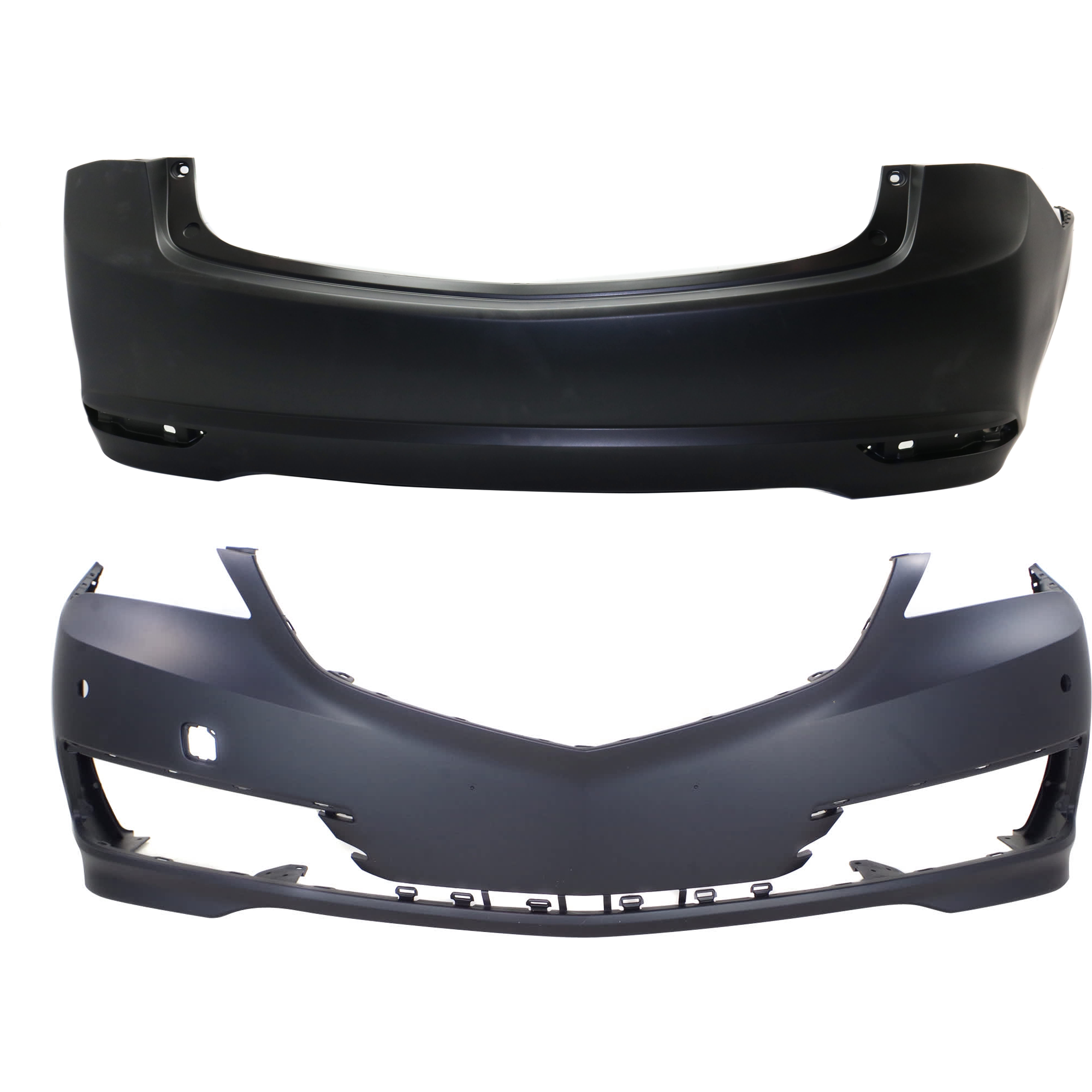 AM TLX 15-17 FRONT AND REAR BUMPER COVER Primed w o mounting bracket s Front w parking aid sensor holes Rear w o parking aid sensor holes CAPA SKU SET REPA010359PQ B Partslink AC1000186C AC1100175C OEM 04711TZ3A80ZZ 04715TZ3A91ZZ