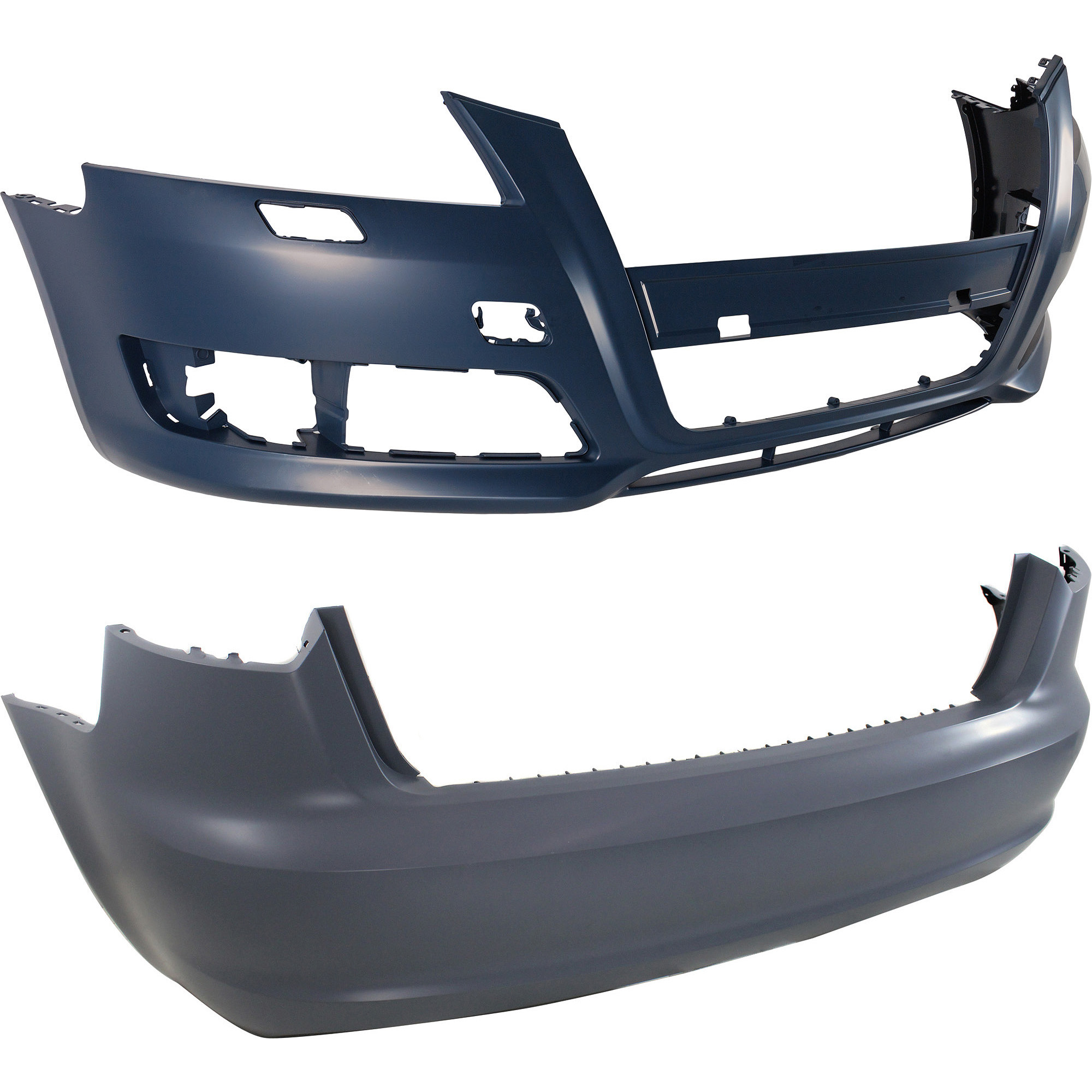 AM A3-09-13 FRONT AND REAR BUMPER COVER Primed w o Parking Aid Snsr Holes SKU SET REPA010360P 2 Partslink AU1000222 AU1100187 OEM 8P0807105FGRU 8P4807303GGRU