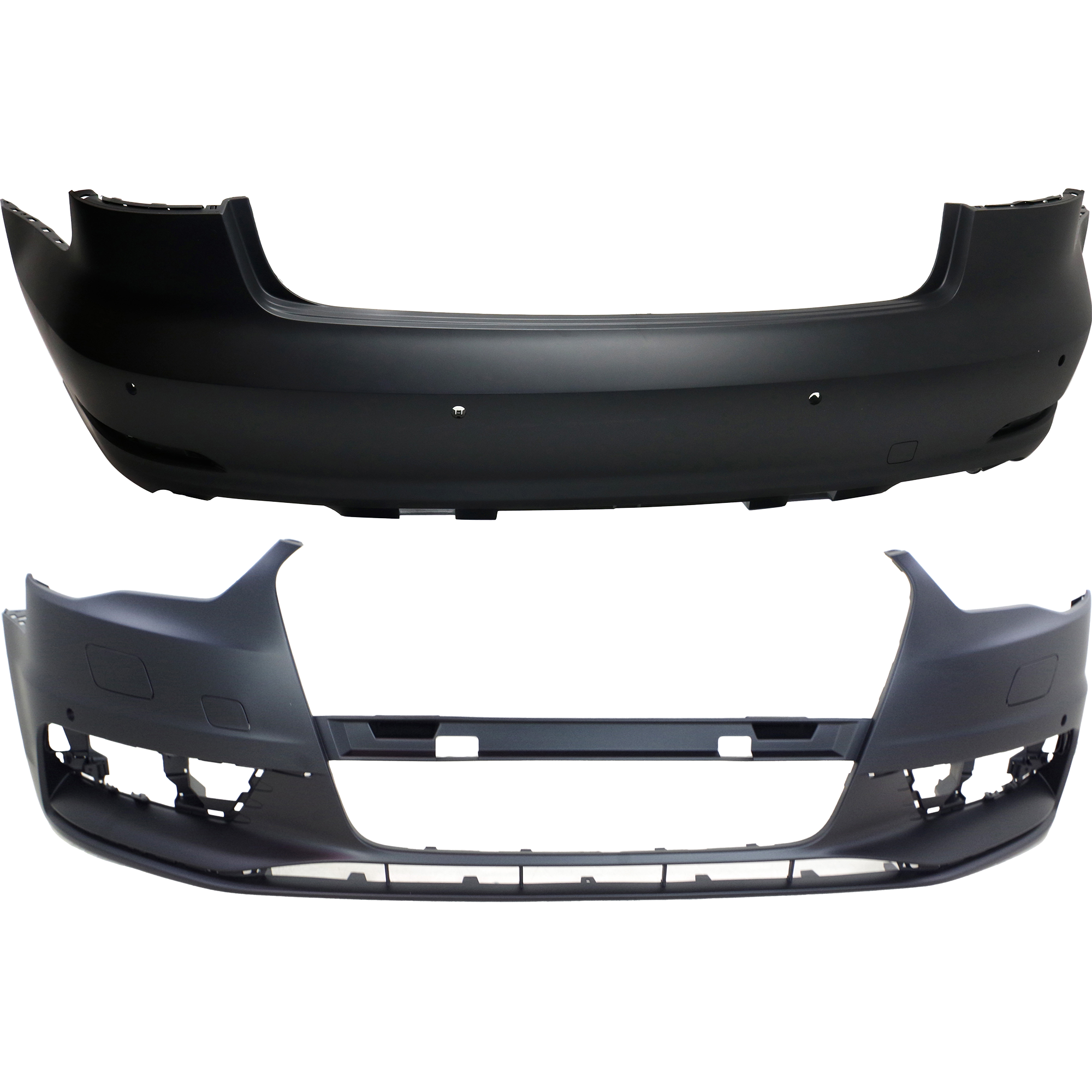 AM A3-15-16 FRONT AND REAR BUMPER COVER Primed Convertible Sedan w o Headlight Washer Holes and Parallel Park Assist Sensor Holes w Parking Aid Sensor Holes SKU SET REPA010362P 2 Partslink AU1000219 AU1100216 OEM 8V5807065BGRU 8V5807067AGRU
