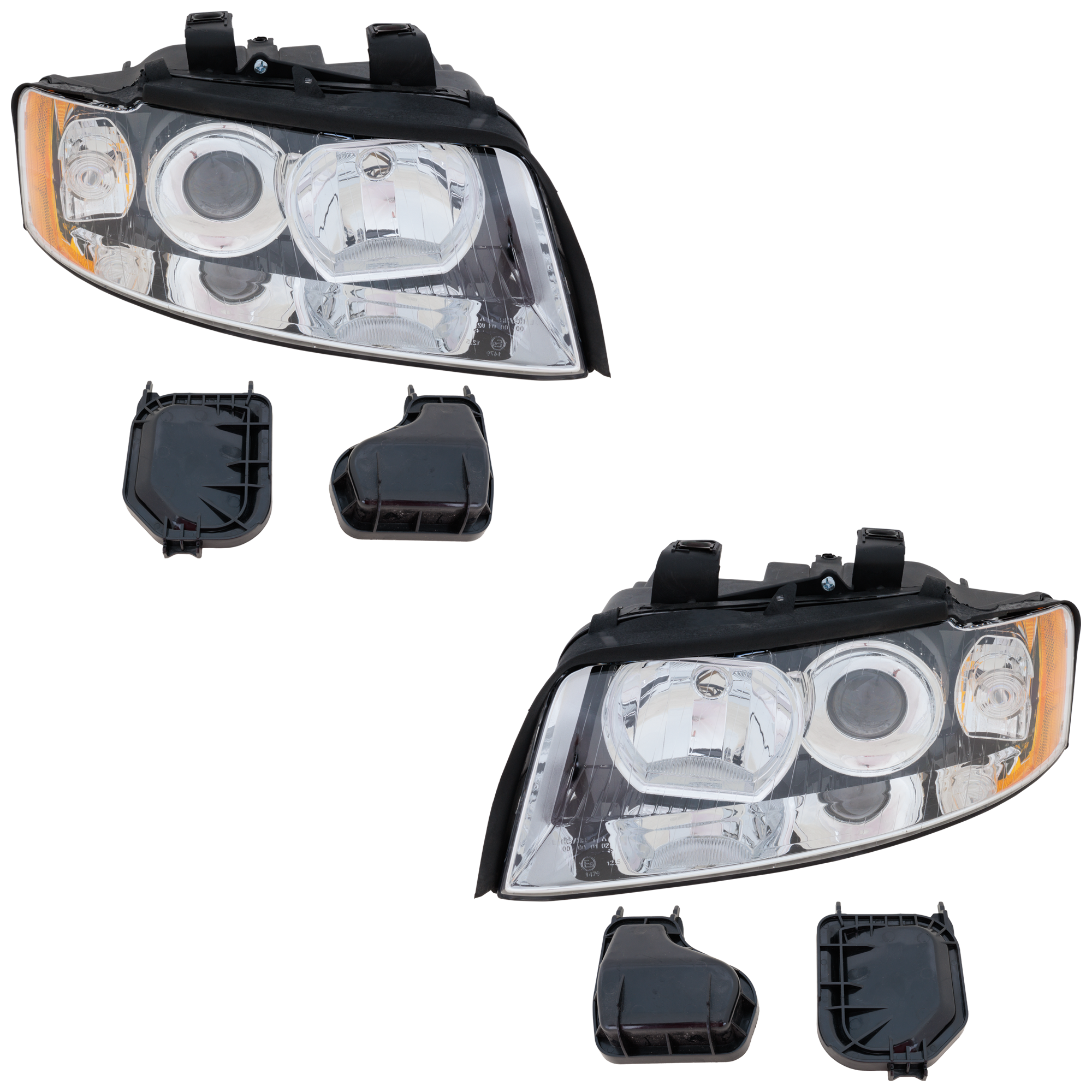 AM A4-02-05 S4-04-05 HEAD LAMP RH AND LH Lens and Housing Halogen Chrome Interior SKU SET REPA100103 Partslink AU2502113 AU2503113 OEM 8E0941029F 8E0941030F
