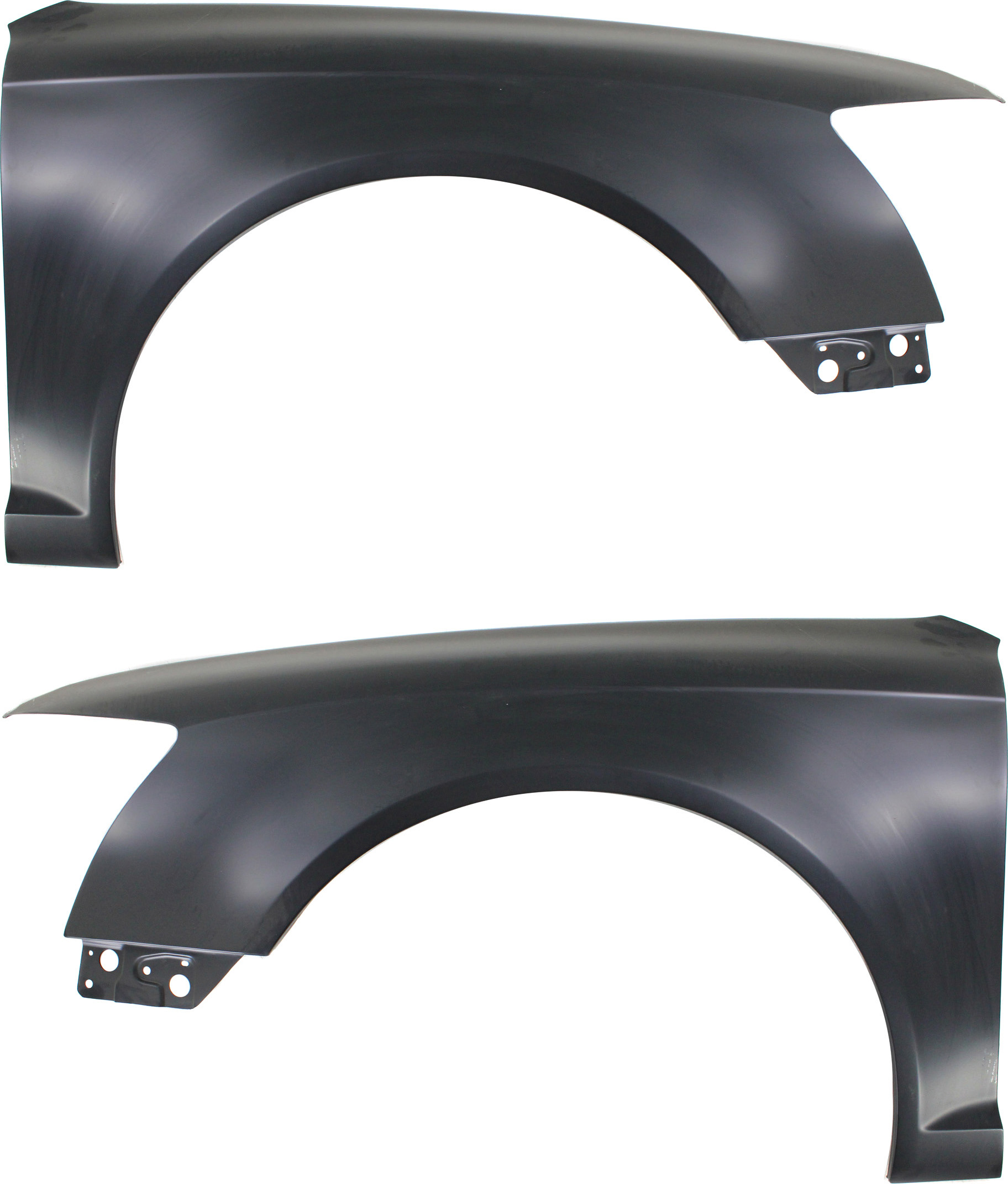 AM A6-09-11 FRONT FENDER RH AND LH Primed w o Signal Light Hole Steel SKU SET REPA220117 Partslink AU1241128 AU1240128 OEM 4F0821104F PFM 4F0821103F PFM