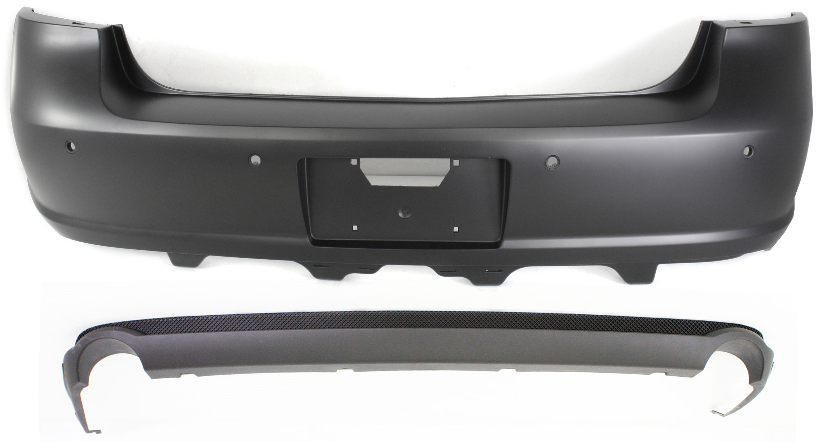 AM LUCERNE 09-11 FRONT AND REAR BUMPER COVER Primed CXL CXL SE Super Models Rear w Parking Aid Sensor Holes w o Side Object Sensor Holes SKU SET REPB010328P 2 Partslink GM1100819 GM1000861 OEM 25813609-20827024