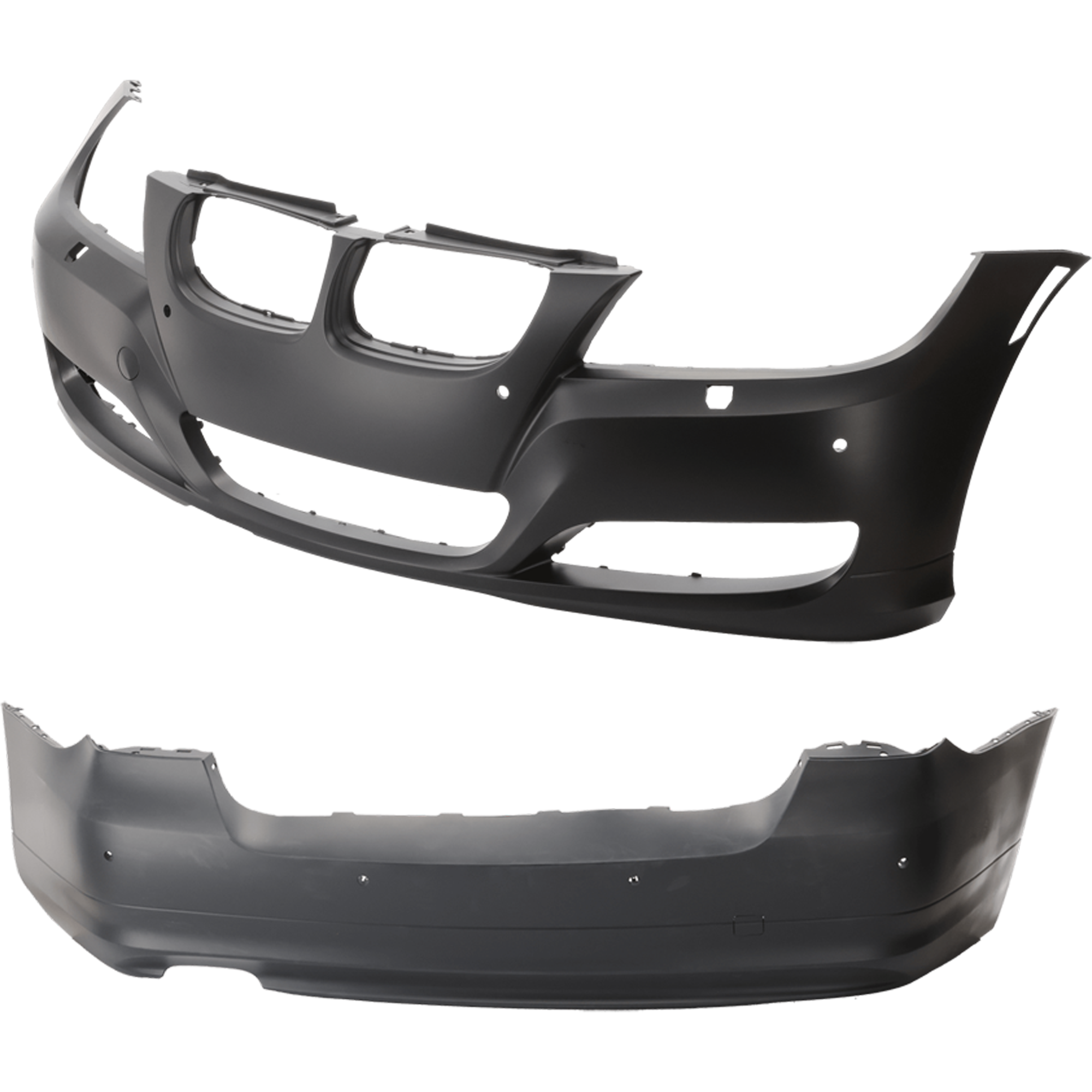AM 3 SERIES 09-11 FRONT AND REAR BUMPER COVER Primed Sedan w HLW and PDC Sensor Holes SKU SET REPB010344P B