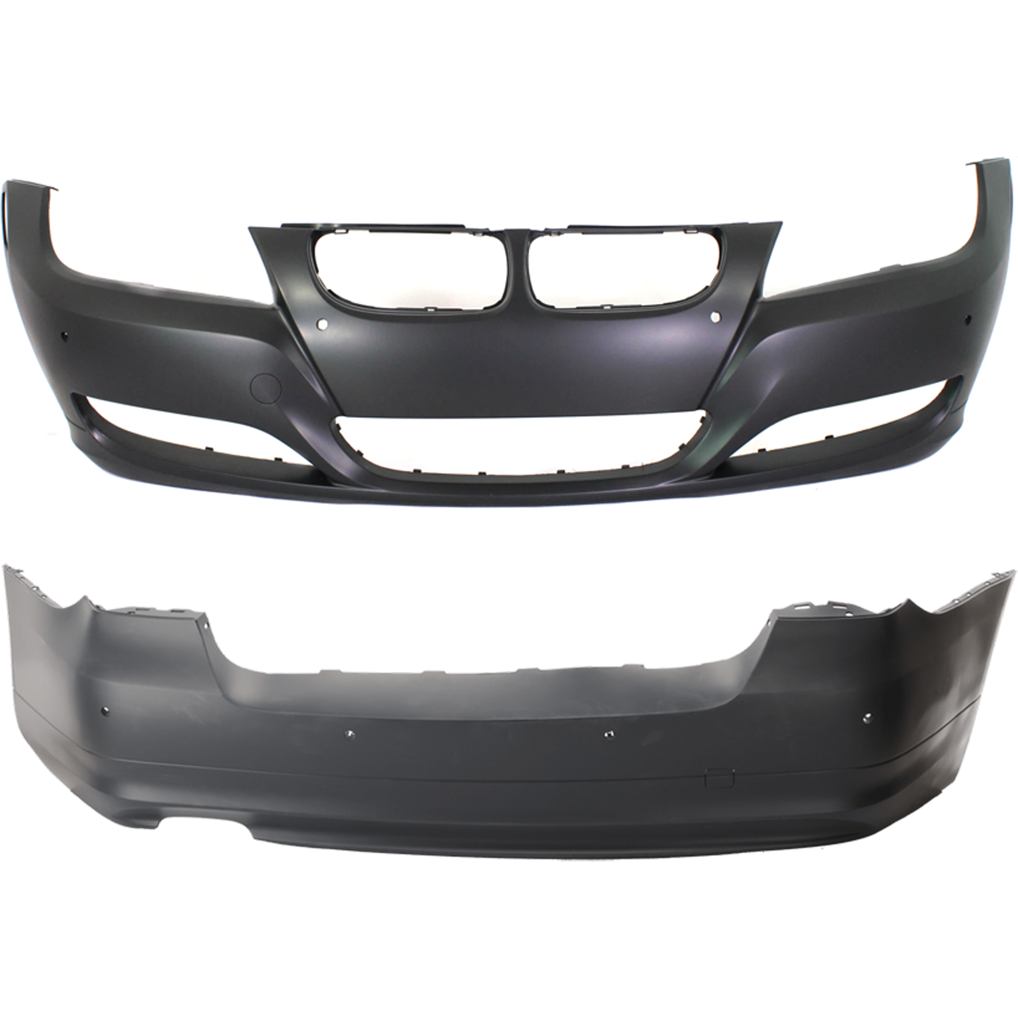 AM 3 SERIES 09-11 FRONT AND REAR BUMPER COVER Primed Sedan w o HLW Holes w PDC Sensor Holes SKU SET REPB010345P B
