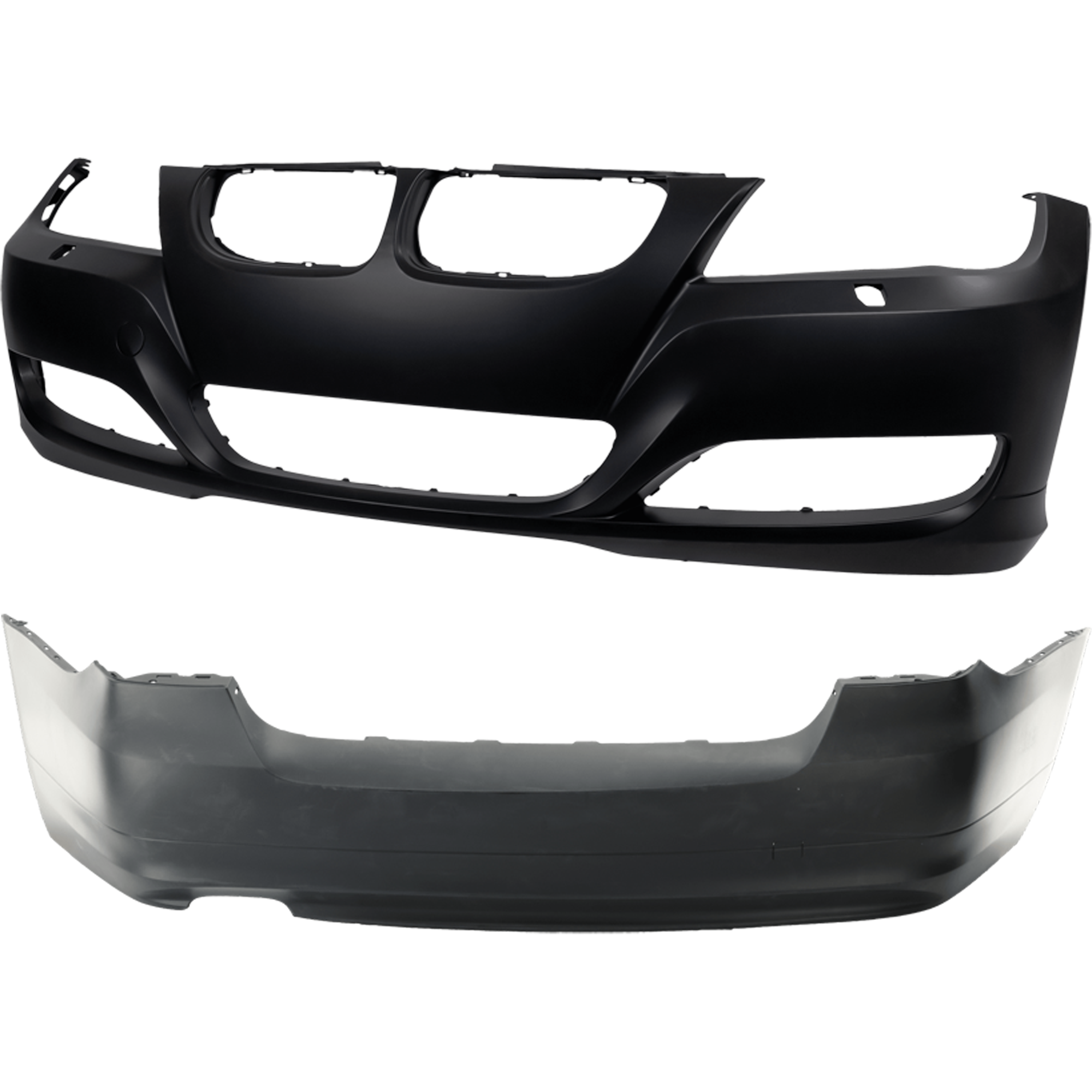 AM 3 SERIES 09-11 FRONT AND REAR BUMPER COVER Primed Sedan w HLW Holes and Tow Hook Cvr w o PDC Sensor Holes SKU SET REPB010346P A