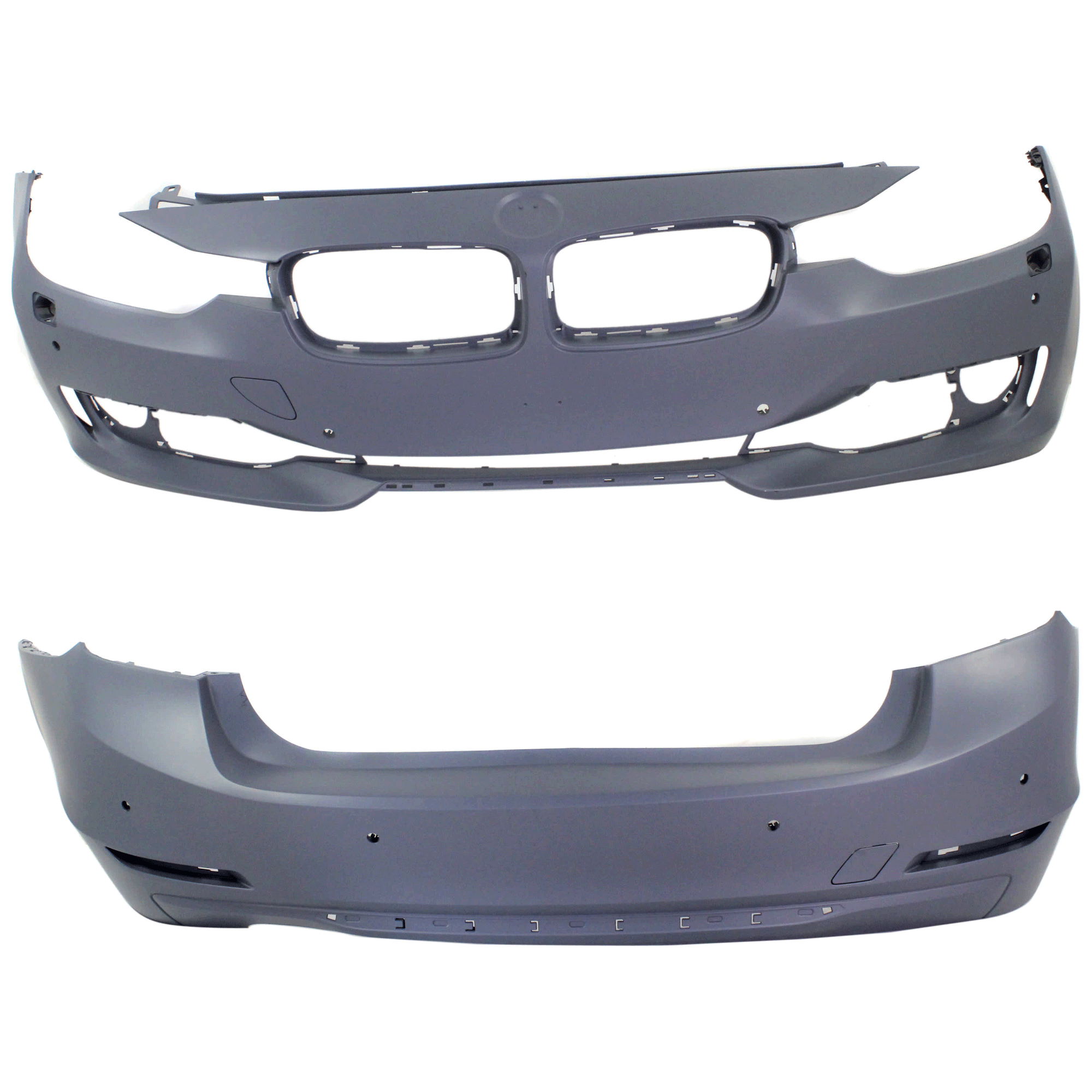 AM 3 SERIES 12-15 FRONT AND REAR BUMPER COVER Primed Luxury Modern Sport Line w o M Sport Line Sedan w HLW PDC Holes Cam w o IPAS SKU SET REPB010355P D