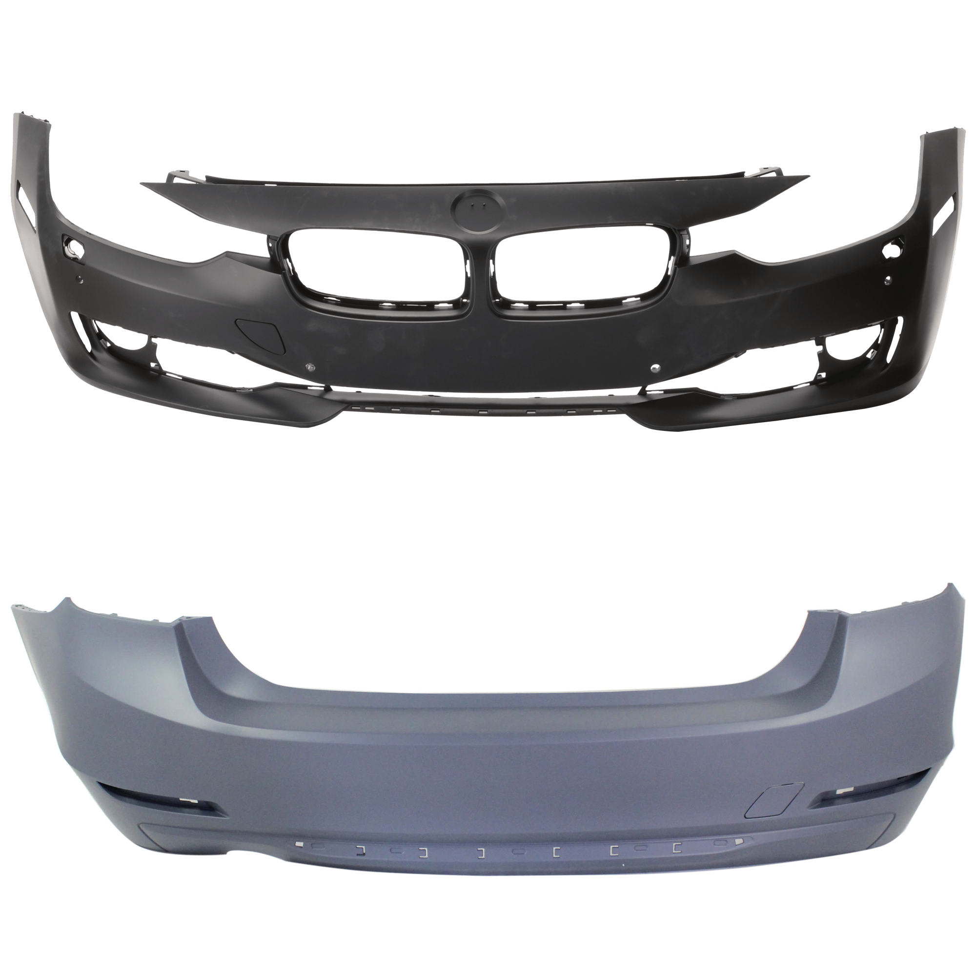 AM 3 SERIES 12-15 FRONT AND REAR BUMPER COVER Primed Luxury Modern Sport Line w o M Sport Line Sedan Wagon w HLW PDC Holes w o IPAS Cam SKU SET REPB010357P B