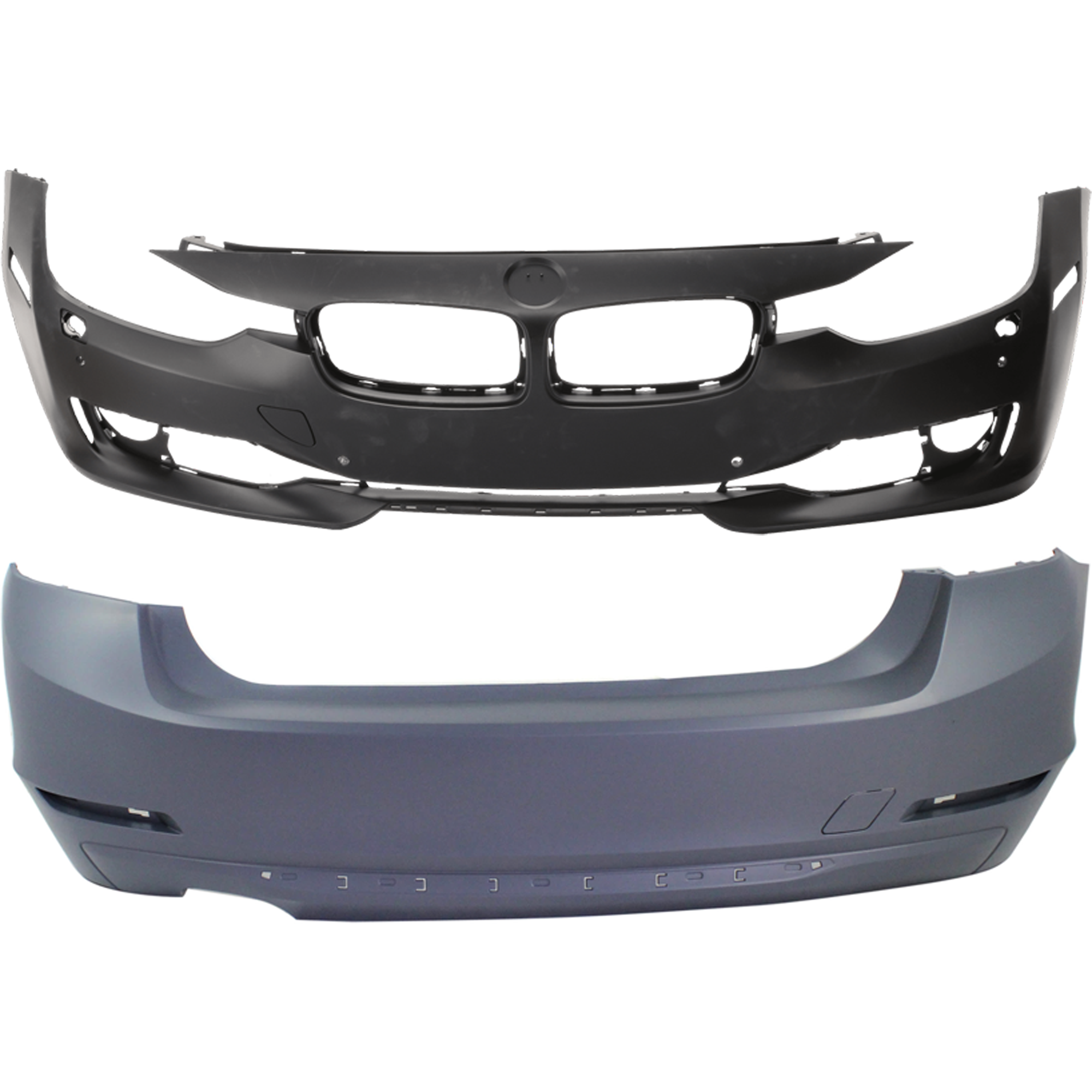 AM 3 SERIES 12-15 FRONT AND REAR BUMPER COVER Primed Luxury Modern Sport Line w o M Sport Line Sedan w HLW w o IPAS Cam Front w PDC Sensor Holes Rear w o PDC Sensor Holes SKU SET REPB010357P C
