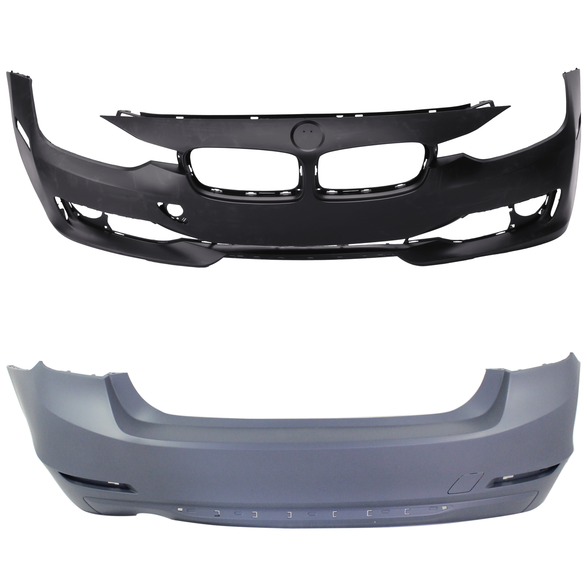 AM 3 SERIES 12-15 FRONT AND REAR BUMPER COVER Primed Luxury Modern Sport Line w o M Sport Line Sedan w o HLW IPAS Cam Holes Front w o PDC Sensor Holes Rear w PDC Sensor Holes SKU SET REPB010364P B