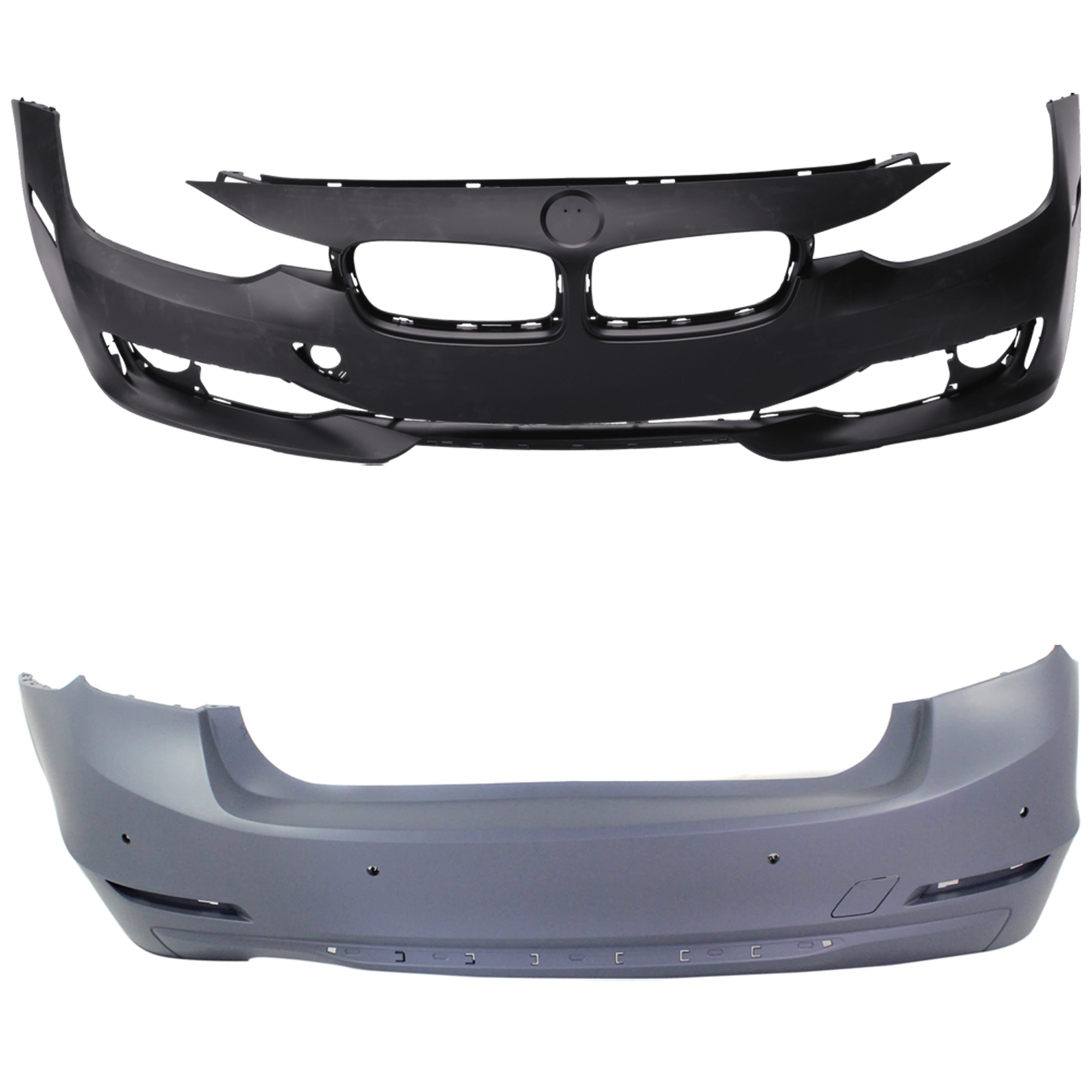 AM 3 SERIES 12-15 FRONT AND REAR BUMPER COVER Primed Luxury Modern Sport Line w o M Sport Line Sedan w o HLW IPAS Cam Holes Front w o PDC Sensor Holes Rear w PDC Sensor Holes SKU SET REPB010364P D