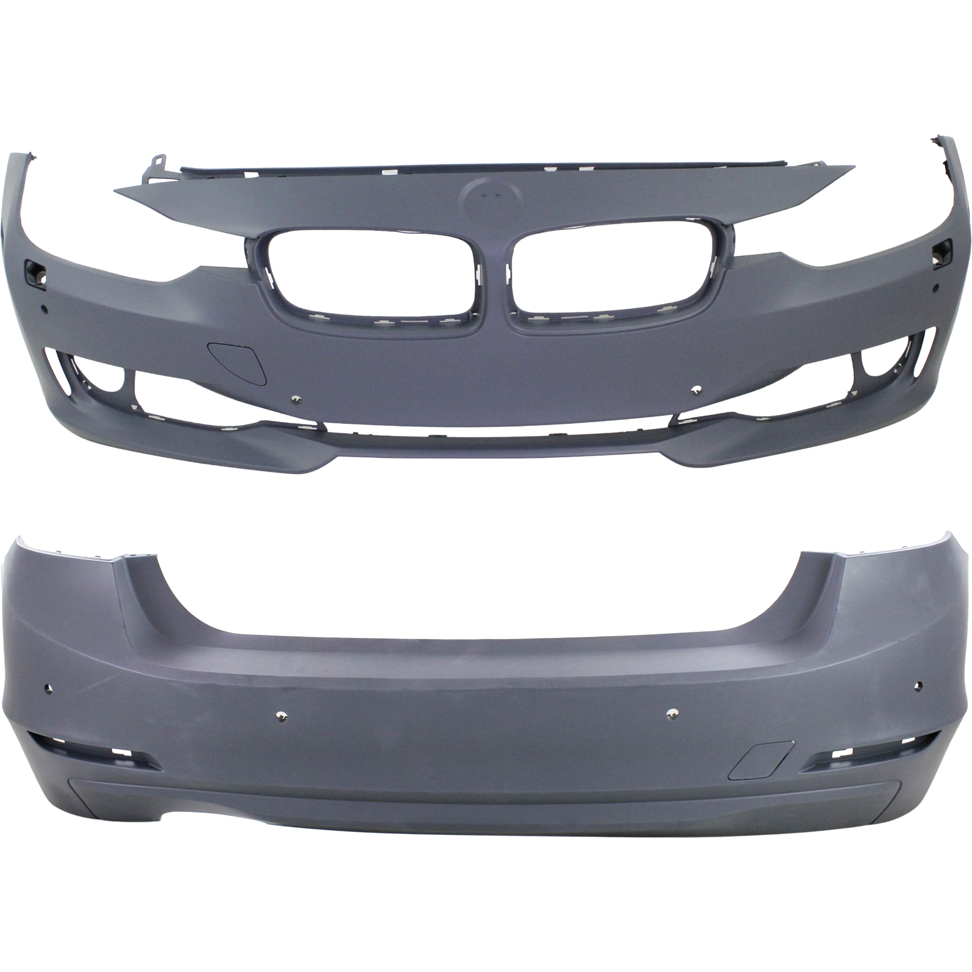 AM 3 SERIES 12-15 FRONT AND REAR BUMPER COVER Primed Standard w o M Sport Line Sedan w HLW PDC Sensor Cam Holes w o IPAS Holes SKU SET REPB010365P B