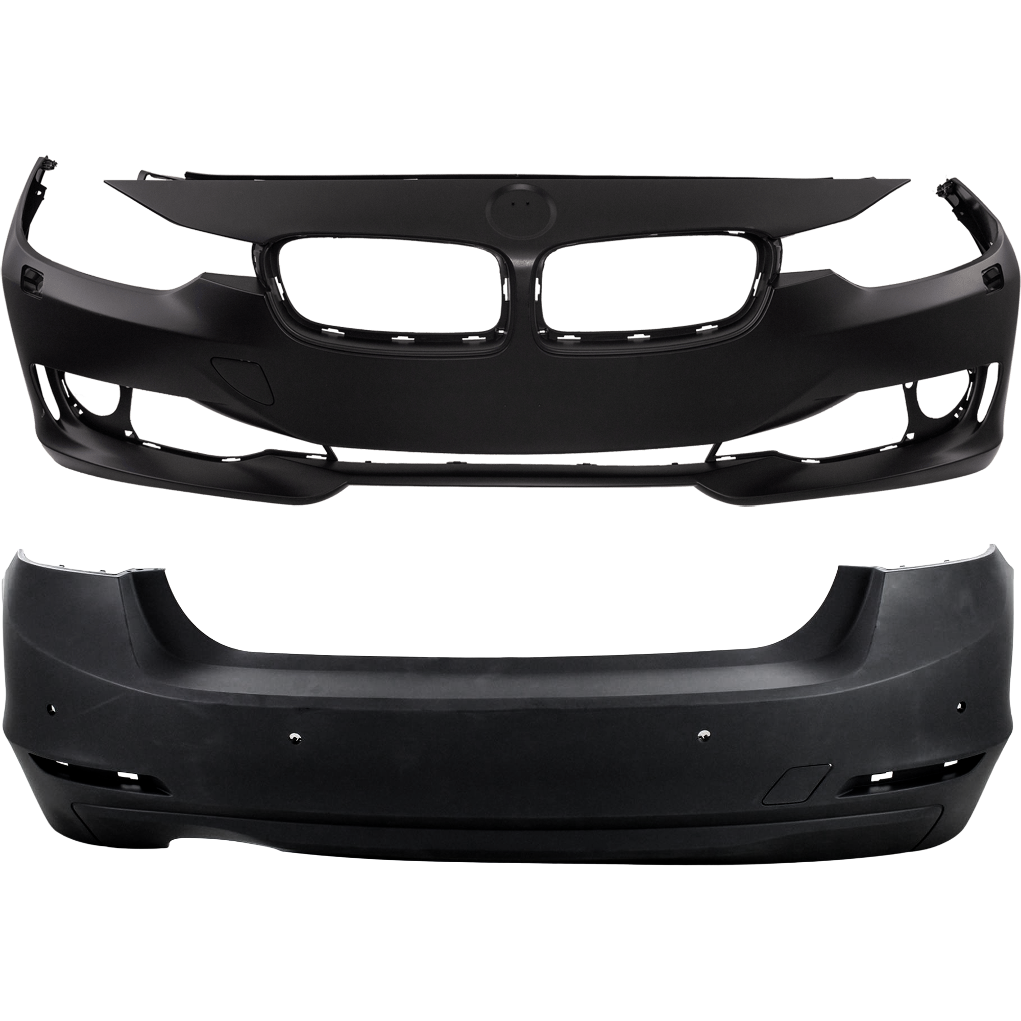 AM 3 SERIES 12-15 FRONT AND REAR BUMPER COVER Primed Standard w o M Sport Line Sedan w HLW Holes Front w o PDC Sensor Holes Rear w PDC Sensor Holes SKU SET REPB010366P B