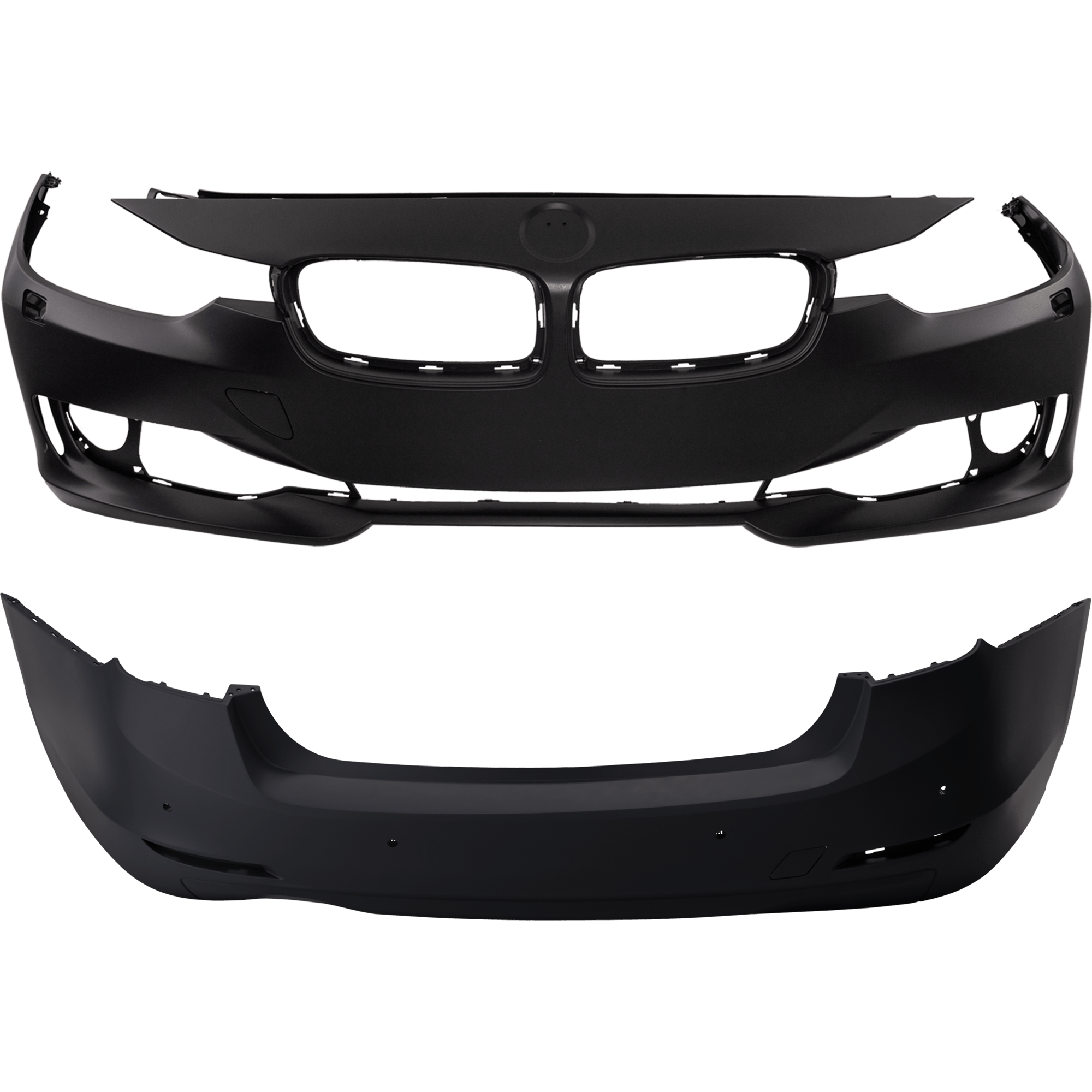 AM 3 SERIES 12-15 FRONT AND REAR BUMPER COVER Primed Standard w o M Sport Line Sedan w HLW Holes Front w o PDC Sensor Holes Rear w PDC Sensor Holes SKU SET REPB010366P D