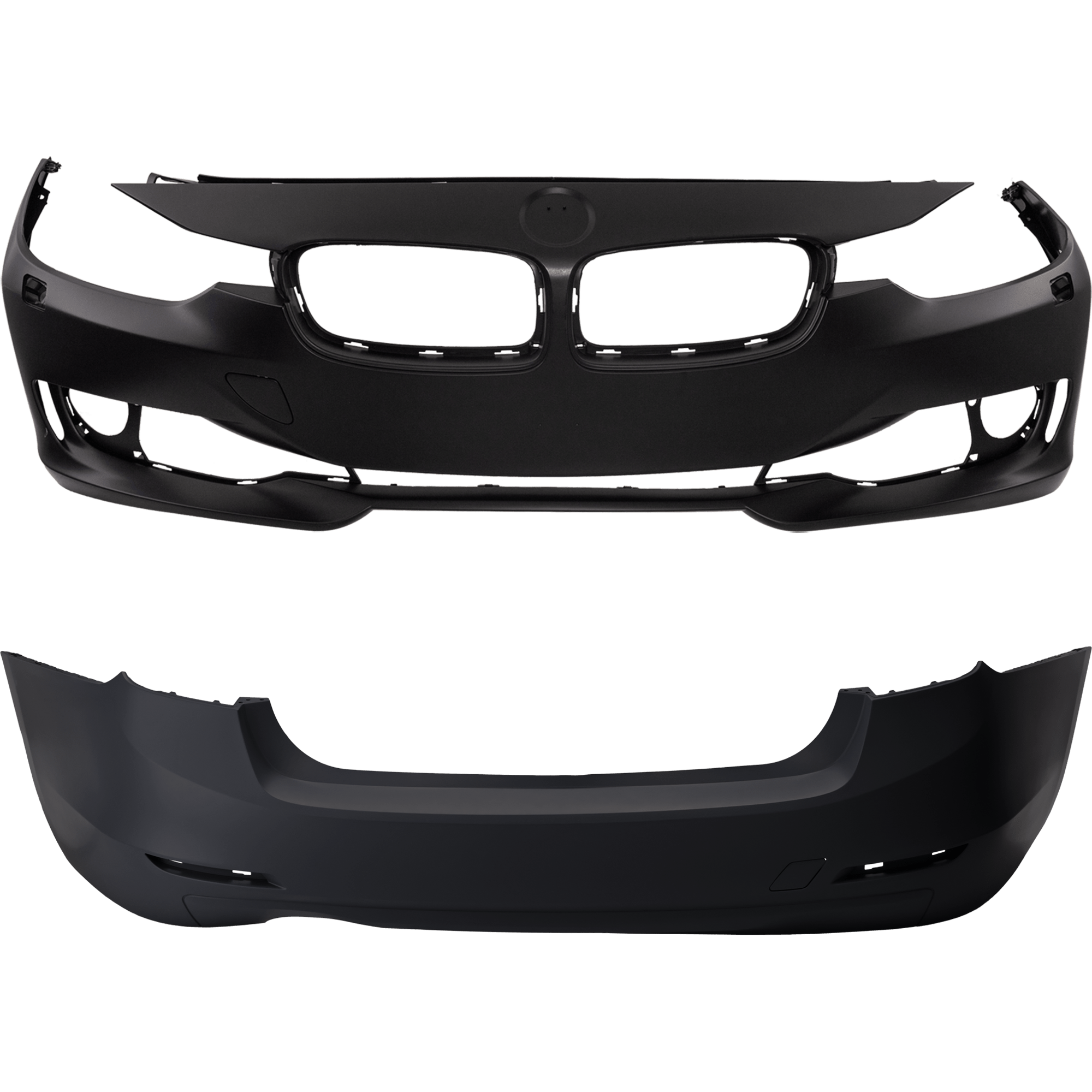 AM 3 SERIES 12-15 FRONT AND REAR BUMPER COVER Primed Standard w o M Sport Line Sedan w HLW Holes w o PDC Sensor Holes SKU SET REPB010366P E