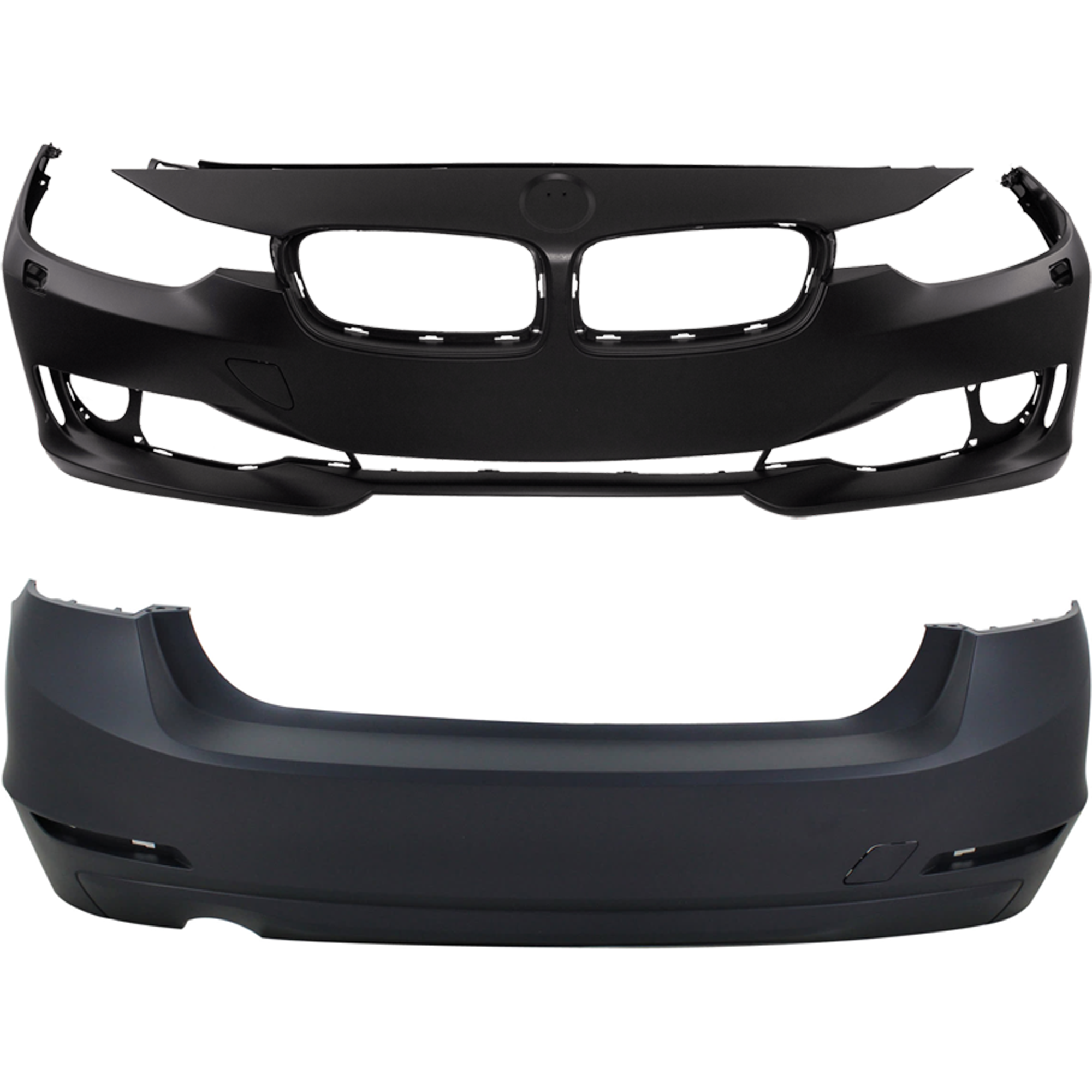 AM 3 SERIES 12-15 FRONT AND REAR BUMPER COVER Primed Standard w o M Sport Line Sedan w HLW Holes w o PDC Sensor Holes CAPA SKU SET REPB010366PQ E Partslink BM1000260C BM1100261C OEM 51117293019-51127312724