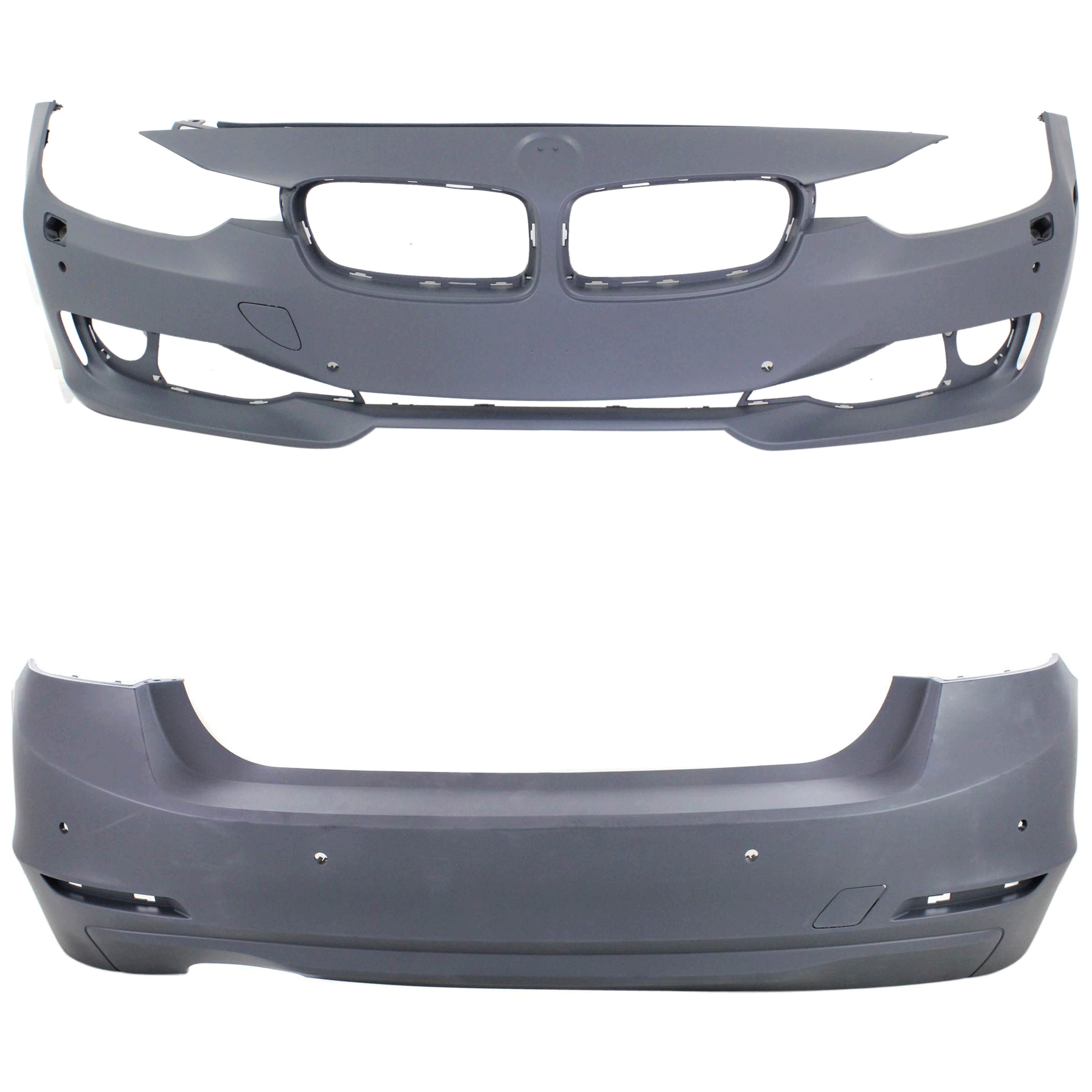 AM 3 SERIES 12-15 FRONT AND REAR BUMPER COVER Primed Standard w o M Sport Line Sedan w HLW PDC Sensor Holes w o IPAS Cam Holes SKU SET REPB010367P B