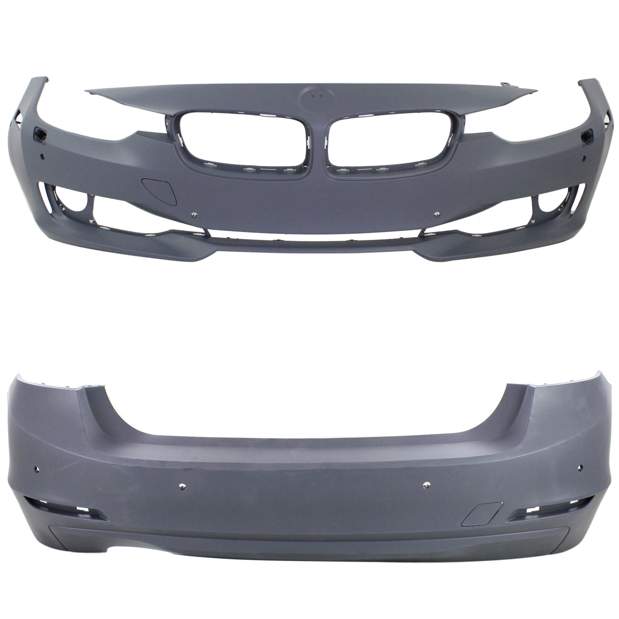 AM 3 SERIES 12-15 FRONT AND REAR BUMPER COVER Primed Standard w o M Sport Line Sedan w HLW PDC Sensor IPAS Holes w o Cam Holes SKU SET REPB010368P B