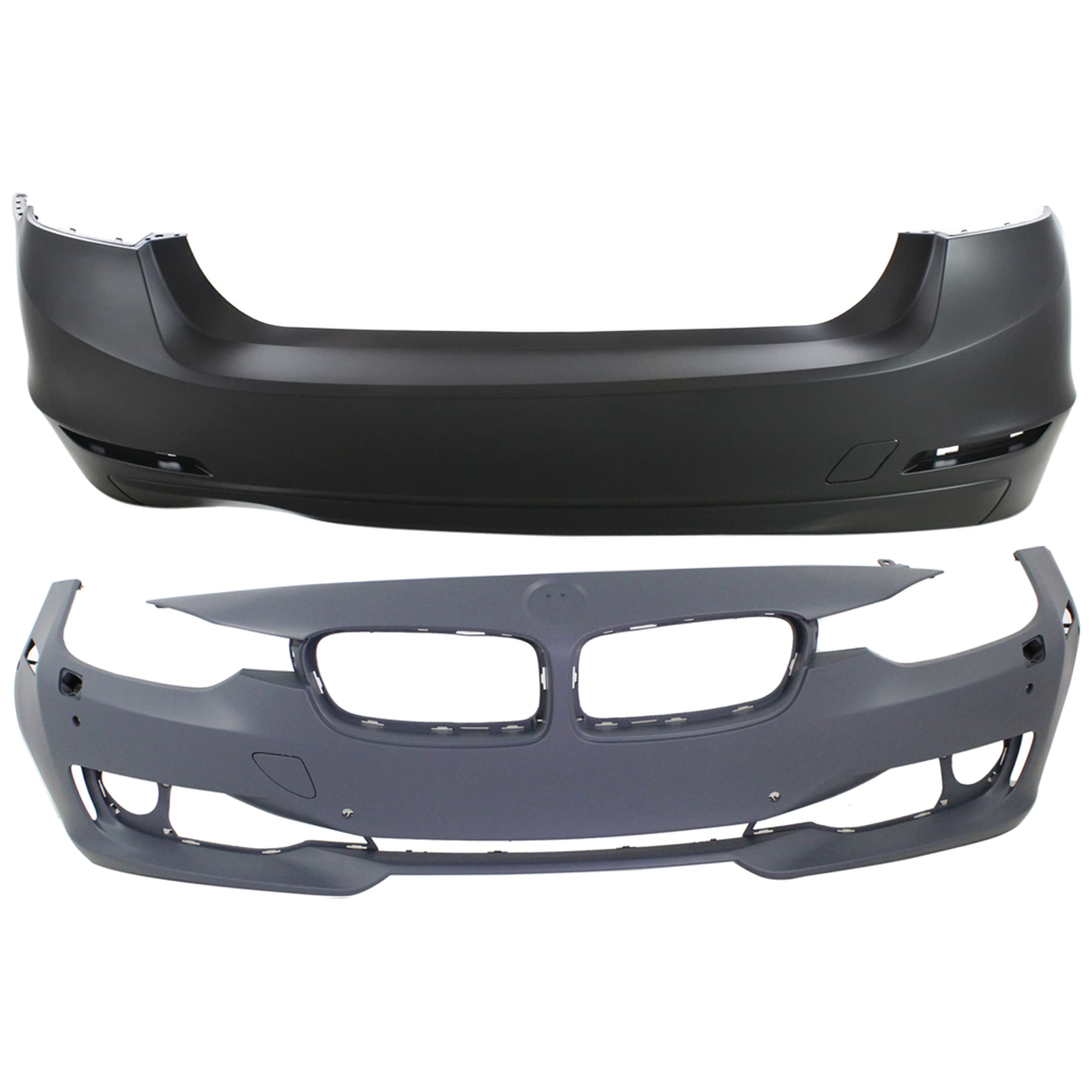 AM 3 SERIES 12-15 FRONT AND REAR BUMPER COVER Primed Standard w o M Sport Line Sedan w HLW IPAS Holes w o Cam Holes Front w PDC Sensor Holes Rear w o PDC Sensor Holes SKU SET REPB010368P C