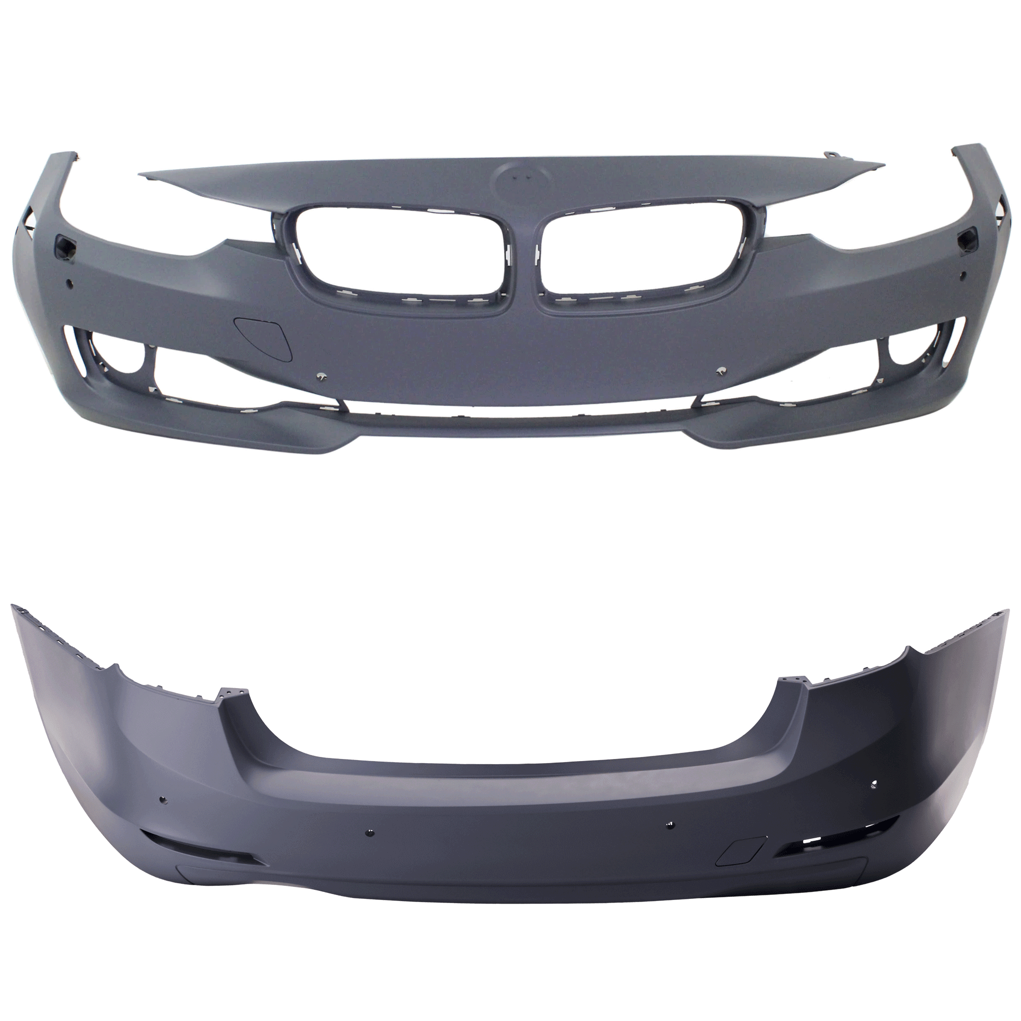 AM 3 SERIES 12-15 FRONT AND REAR BUMPER COVER Primed Standard w o M Sport Line Sedan w HLW PDC Sensor IPAS Holes w o Cam Holes SKU SET REPB010368P D