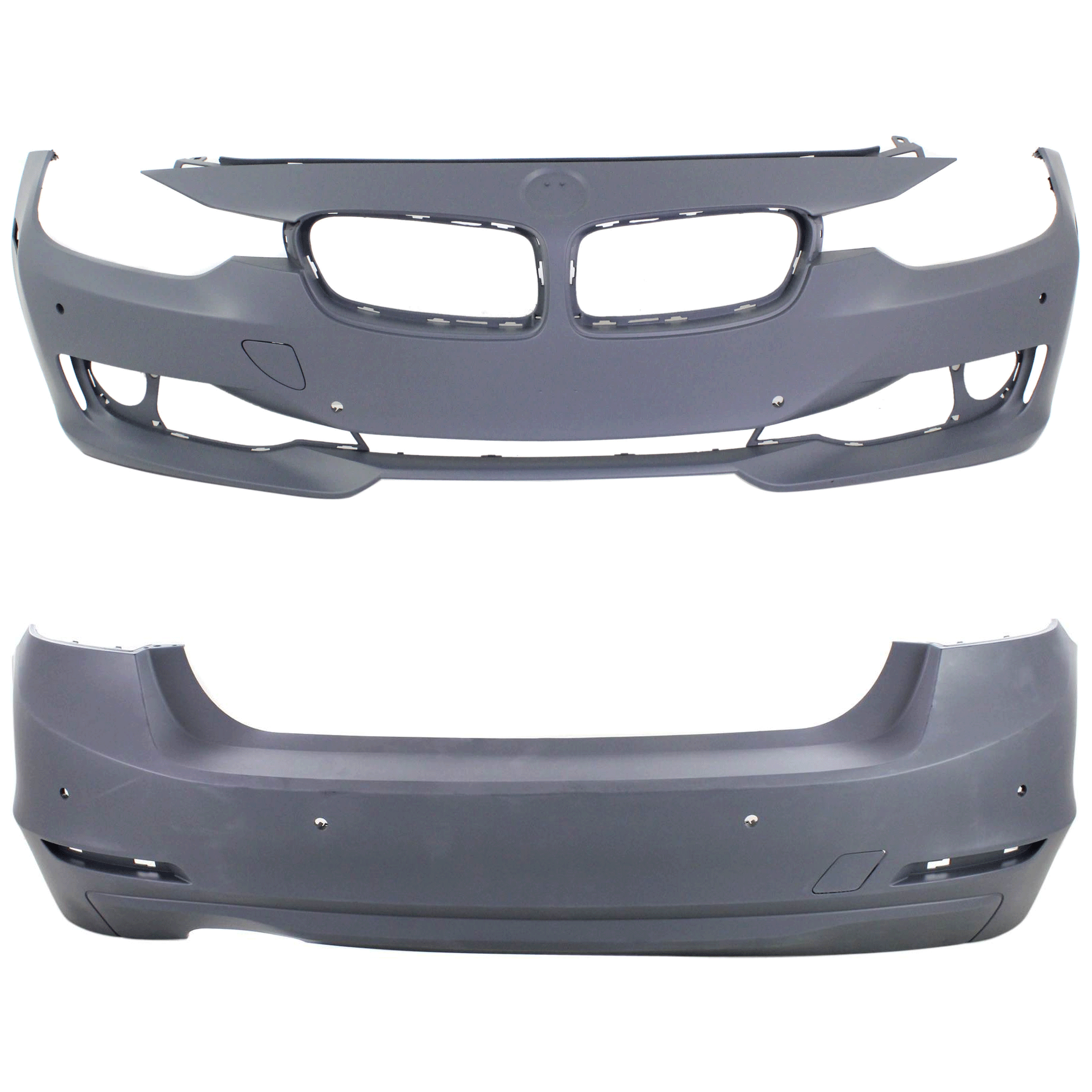 AM 3 SERIES 12-15 FRONT AND REAR BUMPER COVER Primed Exc. M3 Model Standard w o M Sport Line Sedan w o HLW Holes w PDC Sensor IPAS Cam Holes SKU SET REPB010370P B