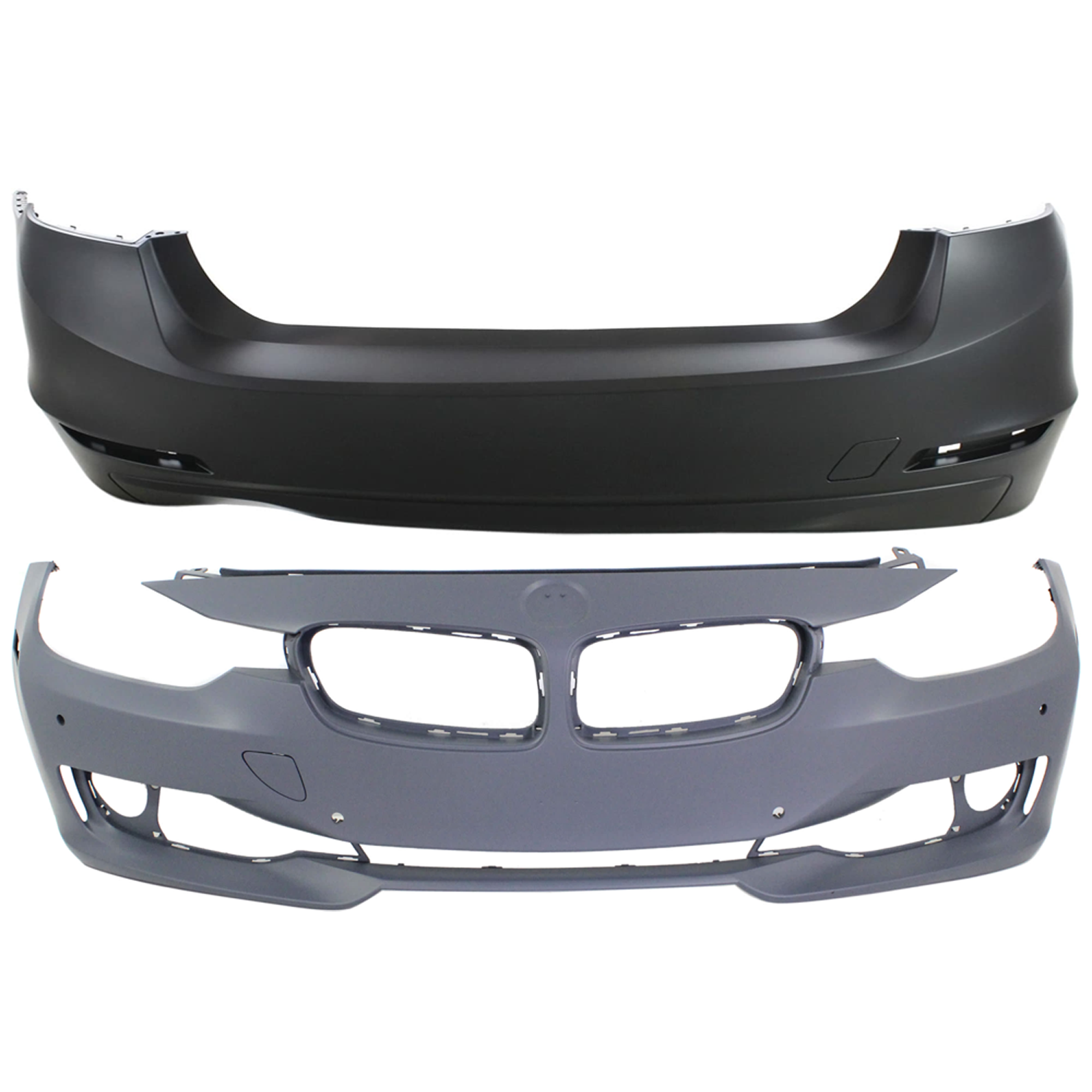 AM 3 SERIES 12-15 FRONT AND REAR BUMPER COVER Primed Exc. M3 Model Standard w o M Sport Line Sedan w o HLW Holes w IPAS Cam Holes Front w PDC Sensor Holes Rear w o PDC Sensor Holes SKU SET REPB010370P C