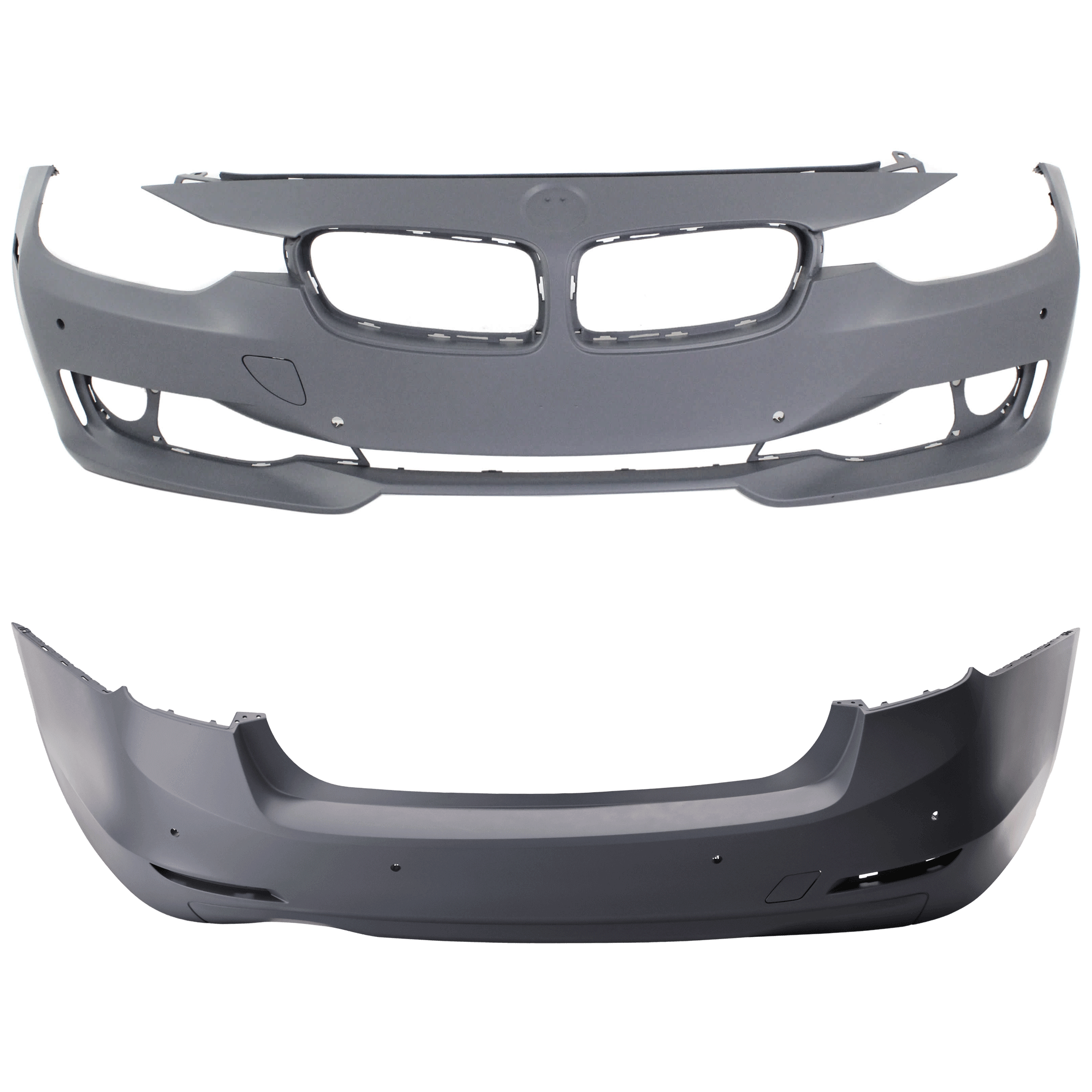 AM 3 SERIES 12-15 FRONT AND REAR BUMPER COVER Primed Exc. M3 Model Standard w o M Sport Line Sedan w o HLW Holes w PDC Sensor IPAS Cam Holes SKU SET REPB010370P D