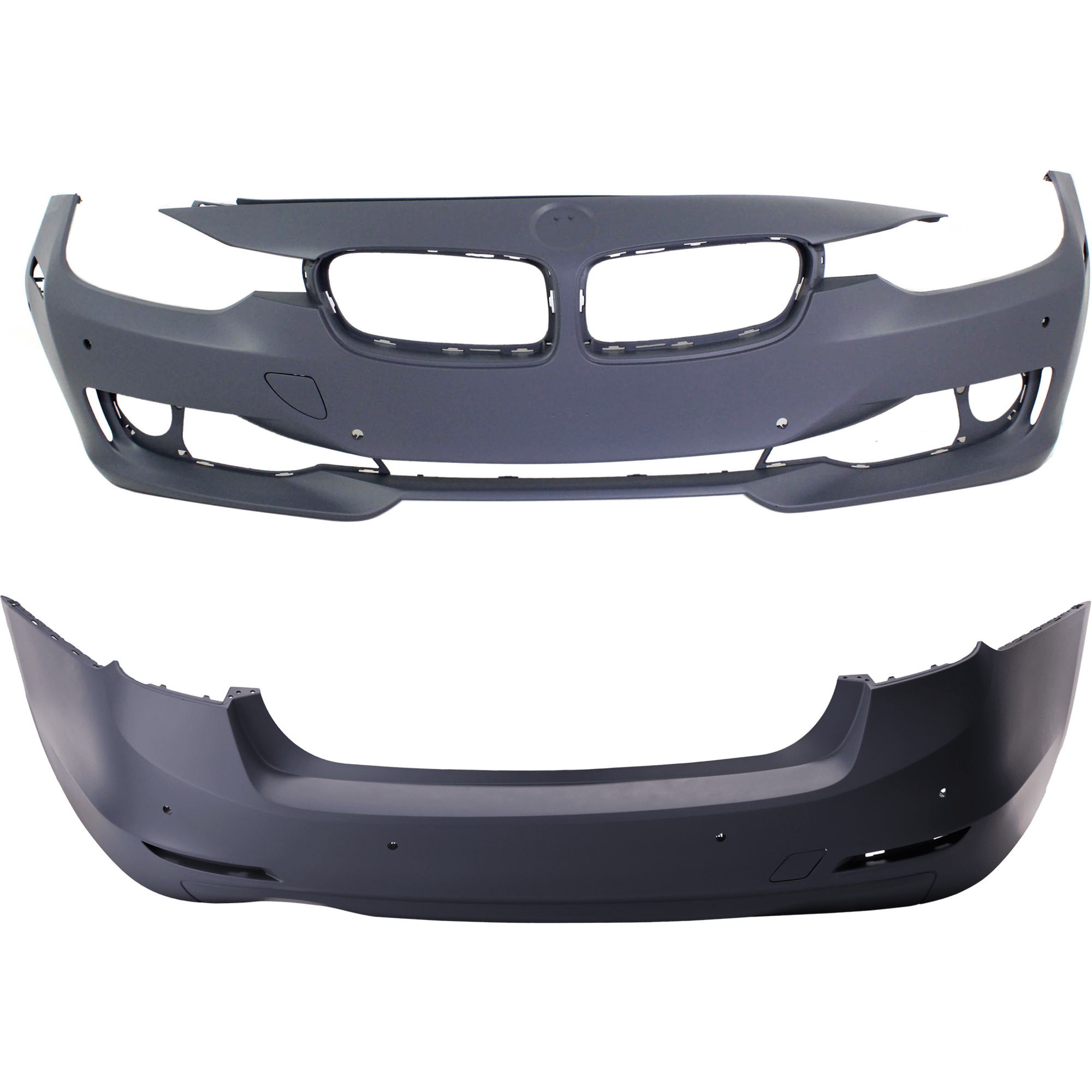 AM 3 SERIES 12-15 FRONT AND REAR BUMPER COVER Primed Standard w o M Sport Line Sedan w o HLW Holes IPAS w PDC Sensor Cam Holes SKU SET REPB010371P D