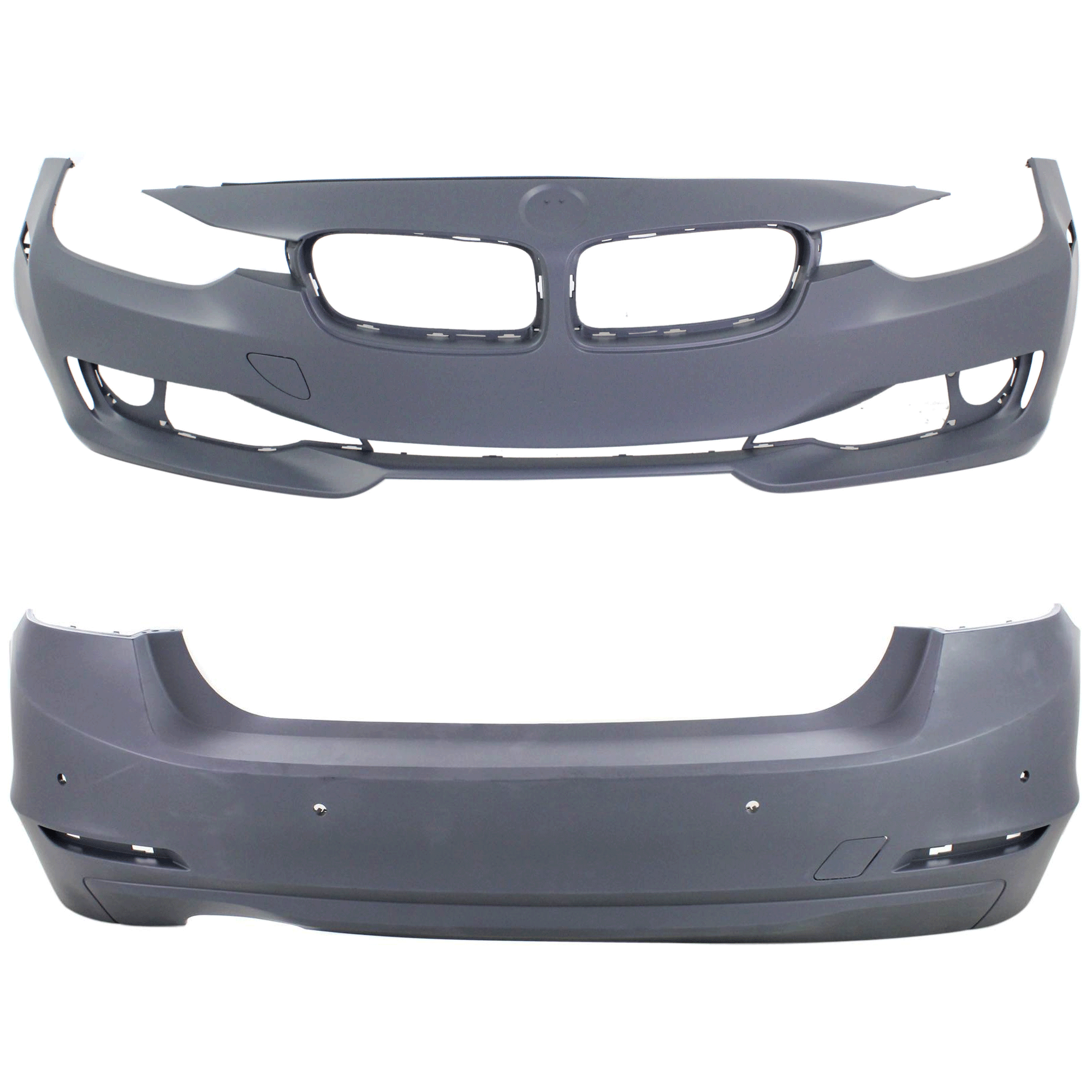 AM 3 SERIES 12-15 FRONT AND REAR BUMPER COVER Primed Exc. M3 Model Standard w o M Sport Line Sedan w o HLW Cam Holes w PDC Sensor IPAS Holes SKU SET REPB010372P B