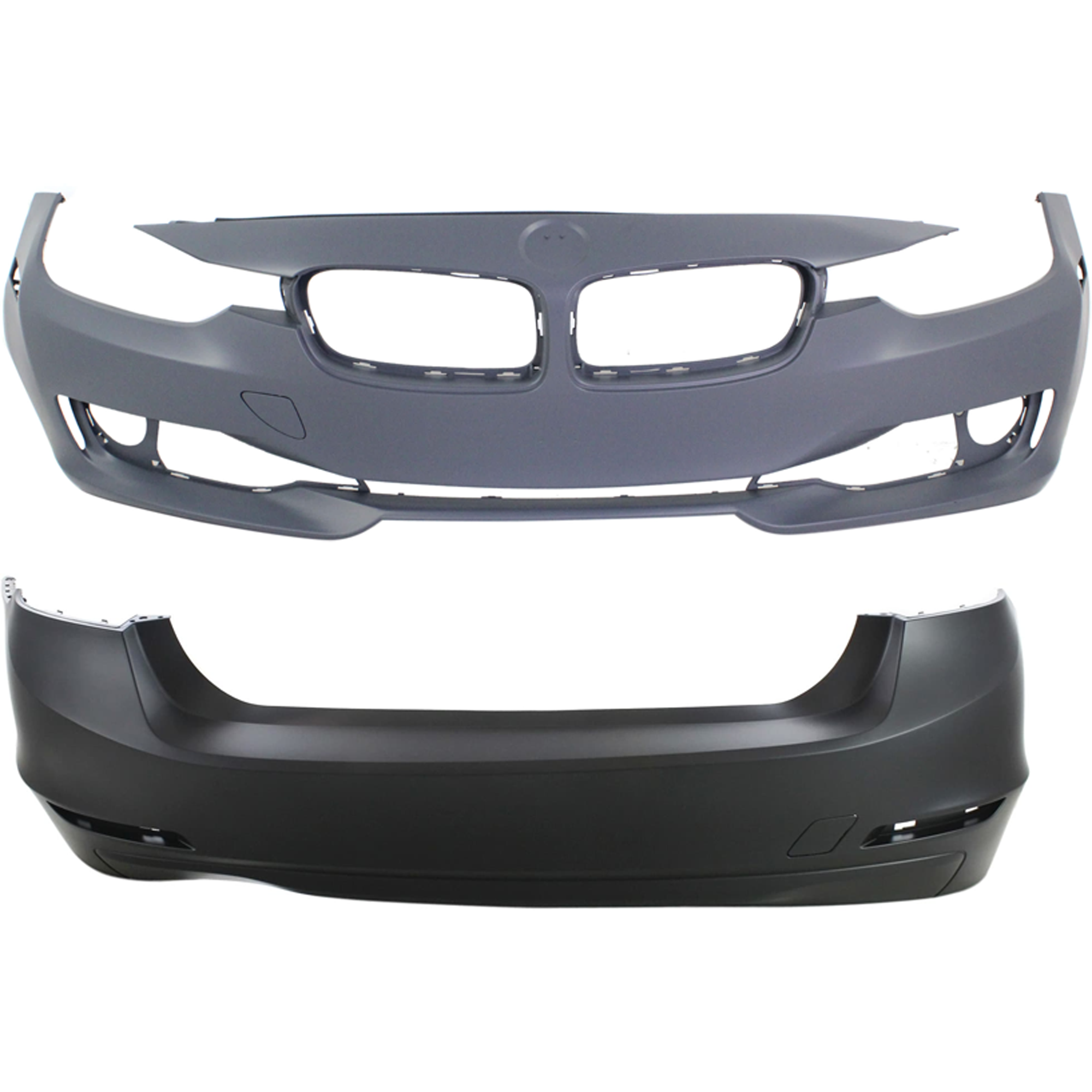 AM 3 SERIES 12-15 FRONT AND REAR BUMPER COVER Primed Exc. M3 Model Standard w o M Sport Line Sedan w o HLW Cam Holes w IPAS Holes Front w PDC Sensor Holes Rear w o PDC Sensor Holes SKU SET REPB010372P C