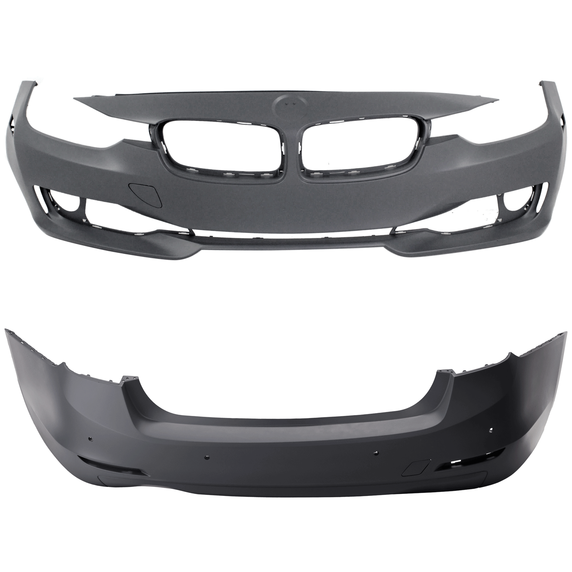 AM 3 SERIES 12-15 FRONT AND REAR BUMPER COVER Primed Exc. M3 Model Standard w o M Sport Line Sedan w o HLW Cam Holes w PDC Sensor IPAS Holes SKU SET REPB010372P D