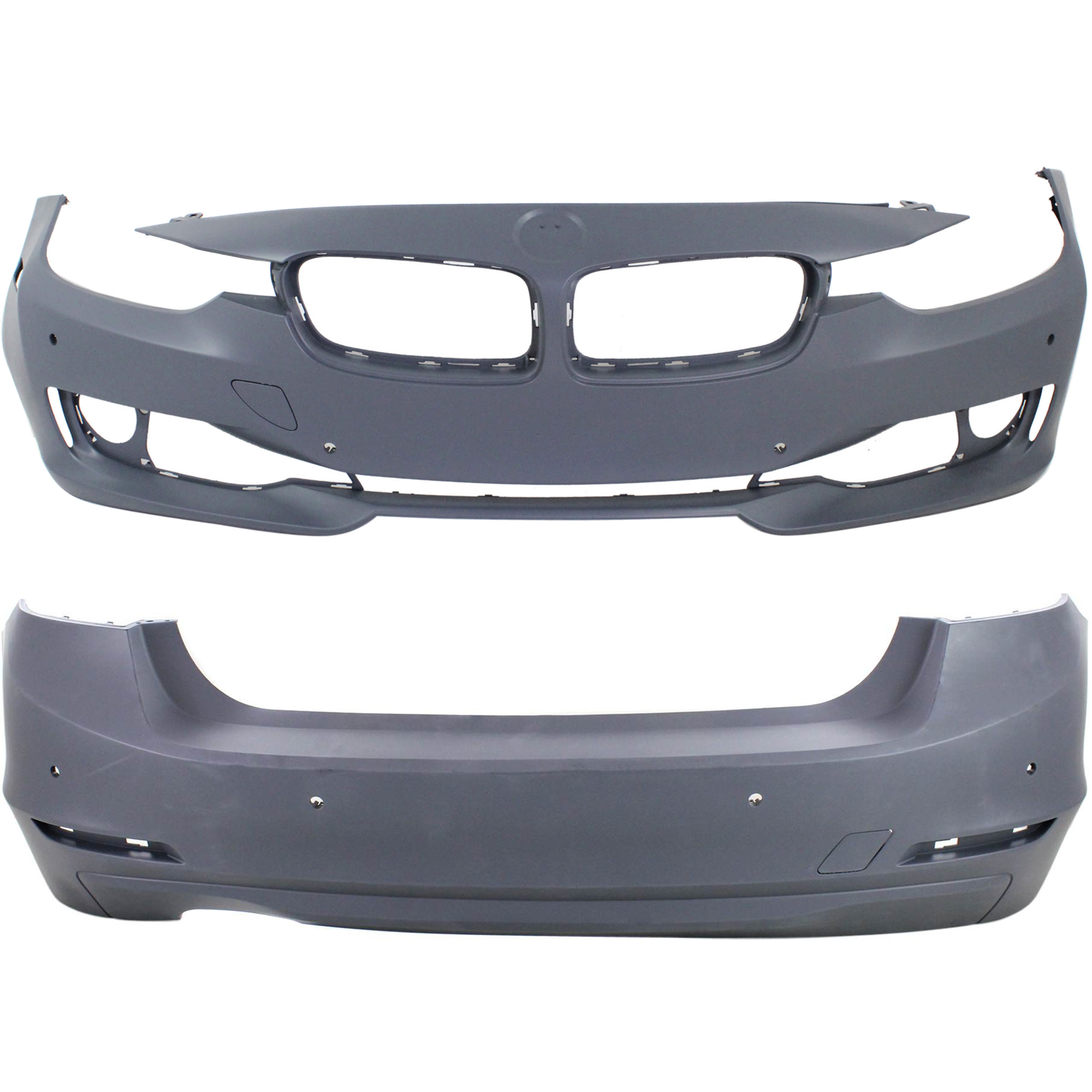 AM 3 SERIES 12-15 FRONT AND REAR BUMPER COVER Primed Standard w o M Sport Line Sedan w o HLW IPAS Cam Holes w PDC Sensor Holes SKU SET REPB010373P B