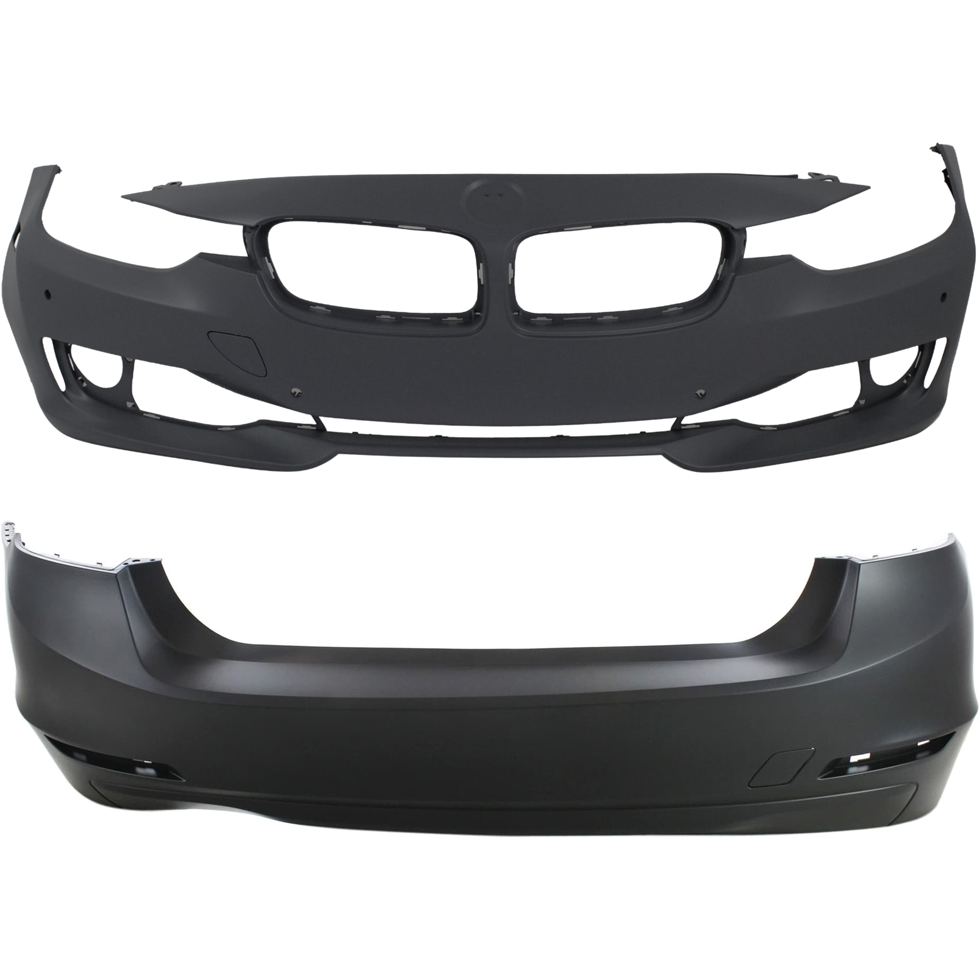 AM 3 SERIES 12-15 FRONT AND REAR BUMPER COVER Primed Standard w o M Sport Line Sedan w o HLW IPAS Cam Holes Front w PDC Sensor Holes Rear w o PDC Sensor Holes SKU SET REPB010373P C