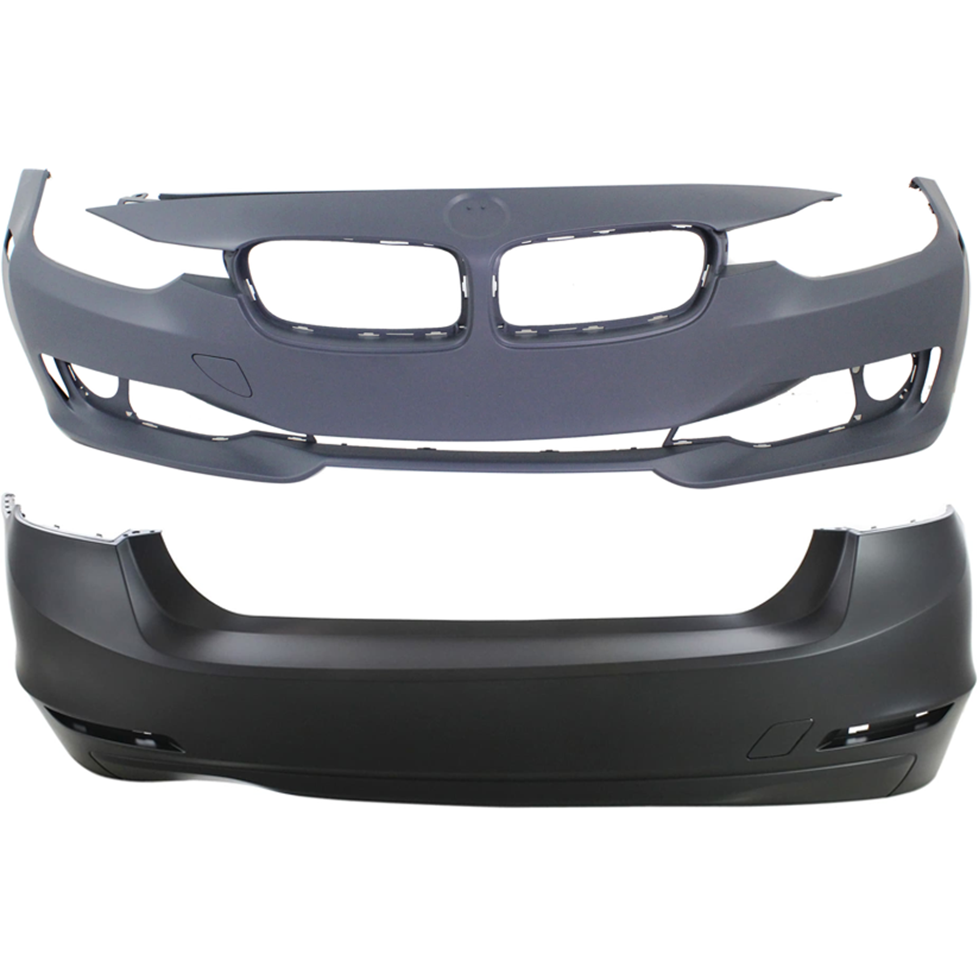 AM 3 SERIES 12-15 FRONT AND REAR BUMPER COVER Primed Standard w o M Sport Line Sedan w o HLW PDC Sensor IPAS Cam Holes SKU SET REPB010374P C