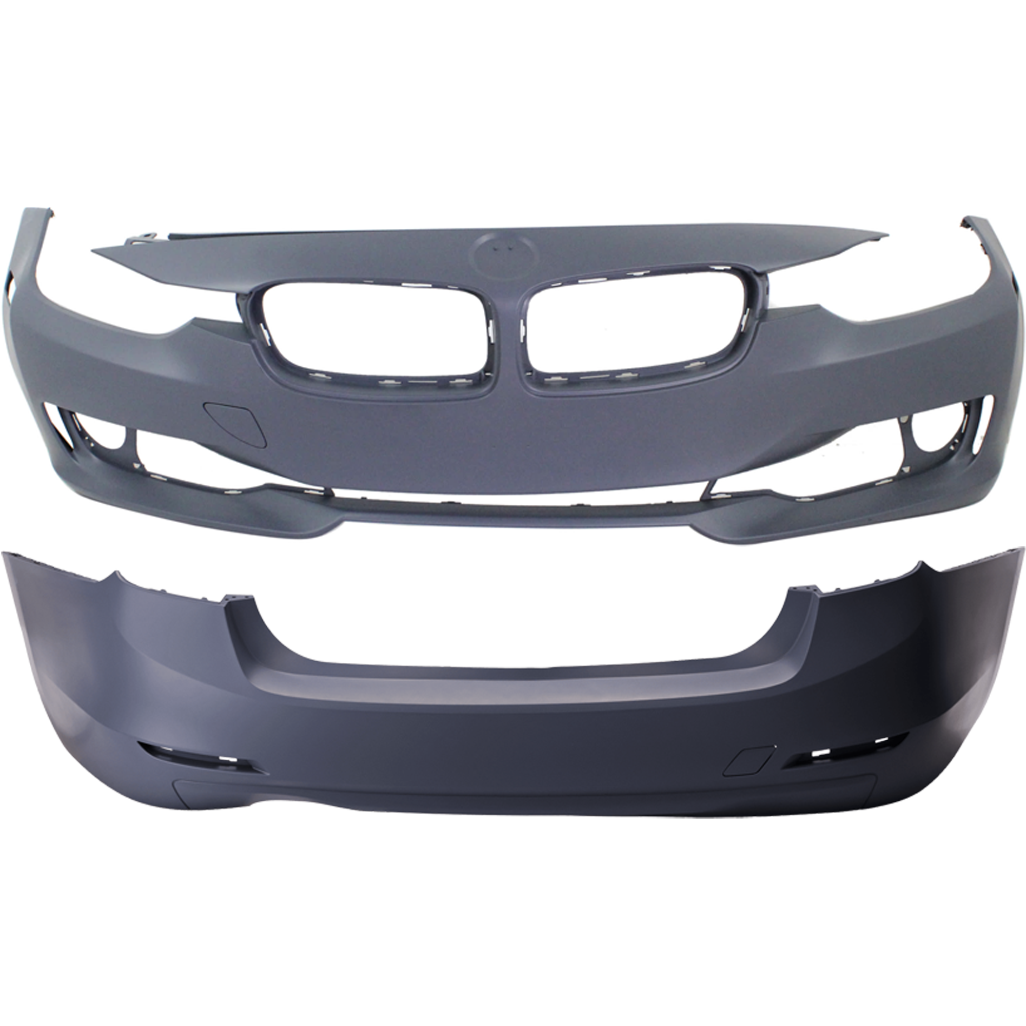 AM 3 SERIES 12-15 FRONT AND REAR BUMPER COVER Primed Standard w o M Sport Line Sedan w o HLW PDC Sensor IPAS Cam Holes SKU SET REPB010374P E