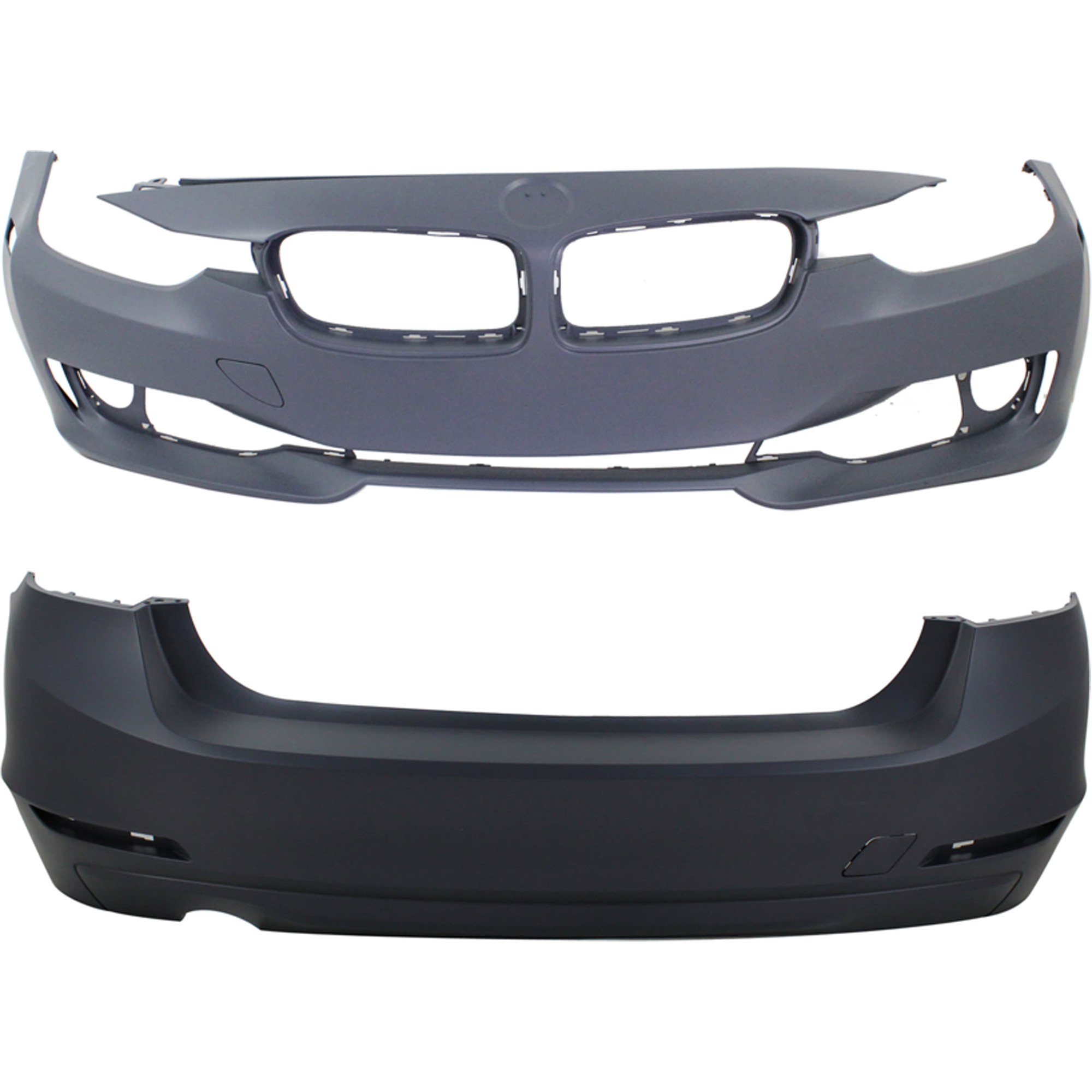 AM 3 SERIES 12-15 FRONT AND REAR BUMPER COVER Primed Standard w o M Sport Line Sedan w o HLW PDC Sensor IPAS Cam Holes CAPA SKU SET REPB010374PQ E Partslink BM1000266C BM1100261C OEM 51117293011-51127312724