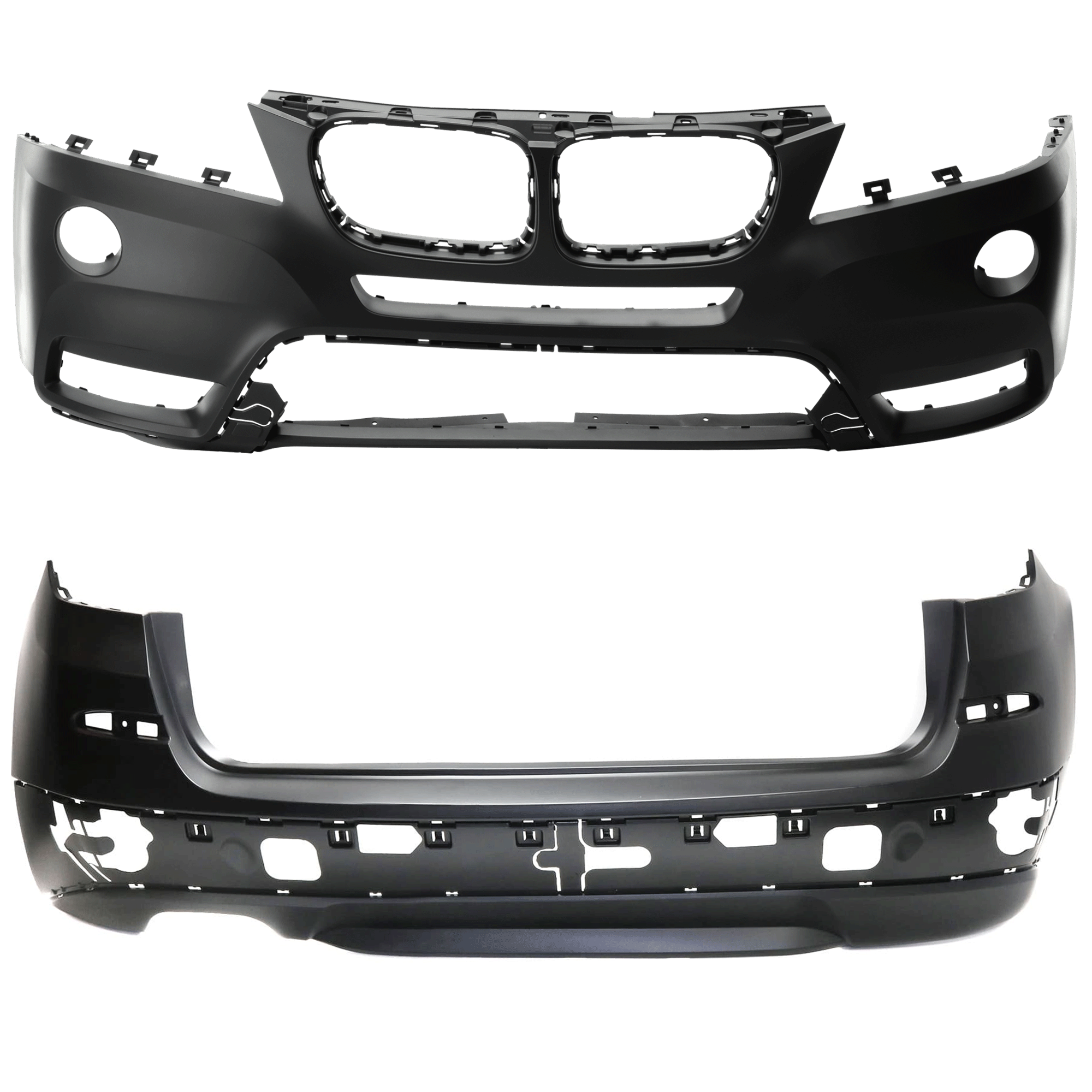 AM X3-11-14 FRONT AND REAR BUMPER COVER Primed Without parking aid sensor holes Without license plate provision Without tow hook hole SKU SET REPB010383P Partslink BM1000252 BM1100232 OEM 51117210451-51127278474