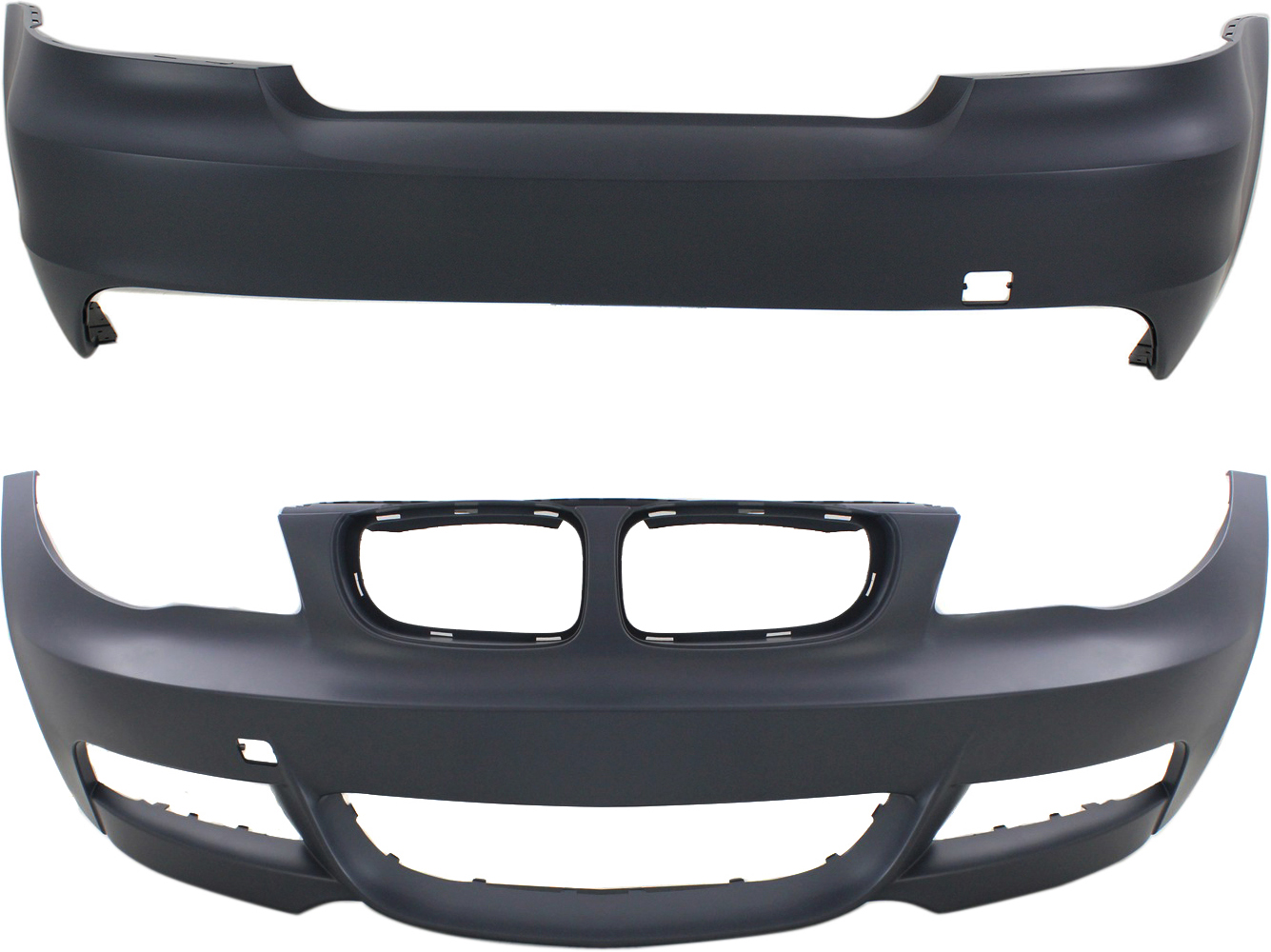 AM 1 SERIES 08-13 FRONT AND REAR BUMPER COVER Primed w M Pkg w o Parking Aid Sensor Holes SKU SET REPB010389P 2 Partslink BM1000208 BM1100193 OEM 51118057506-51118057507-511278