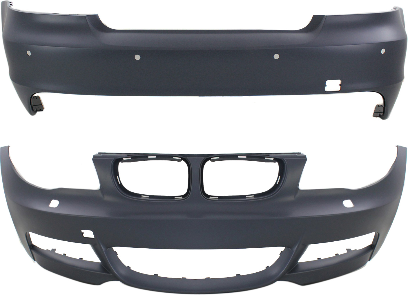 AM 1 SERIES 08-13 FRONT AND REAR BUMPER COVER Primed w M Pkg Front w o Parking Aid Sensor Holes Rear w Parking Aid Sensor Holes SKU SET REPB010390P 2 Partslink BM1000224 BM1100264 OEM 51118057508-51118057509-511278