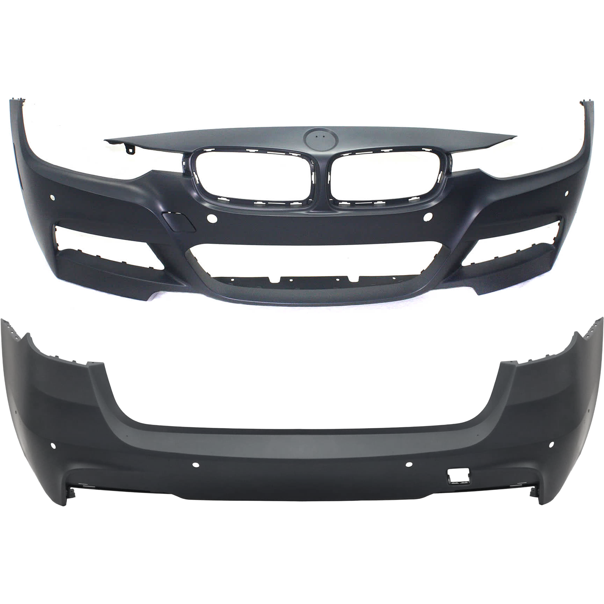 AM 3 SERIES 14-19 FRONT AND REAR BUMPER COVER Primed w M Sport Line Wagon w o HLW IPAS Holes w PDC Sensor Cam Holes SKU SET REPB010399P A