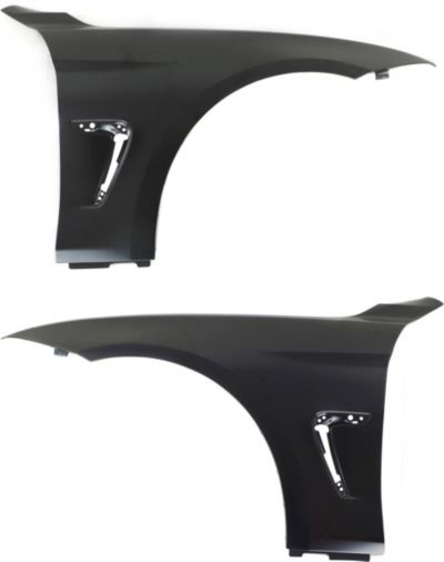 AM 4 SERIES 14-17 FRONT FENDER RH AND LH Primed Steel w o Molding Holes SKU SET REPB220183 Partslink BM1240164 BM1241164 OEM 41357438441-41357438442